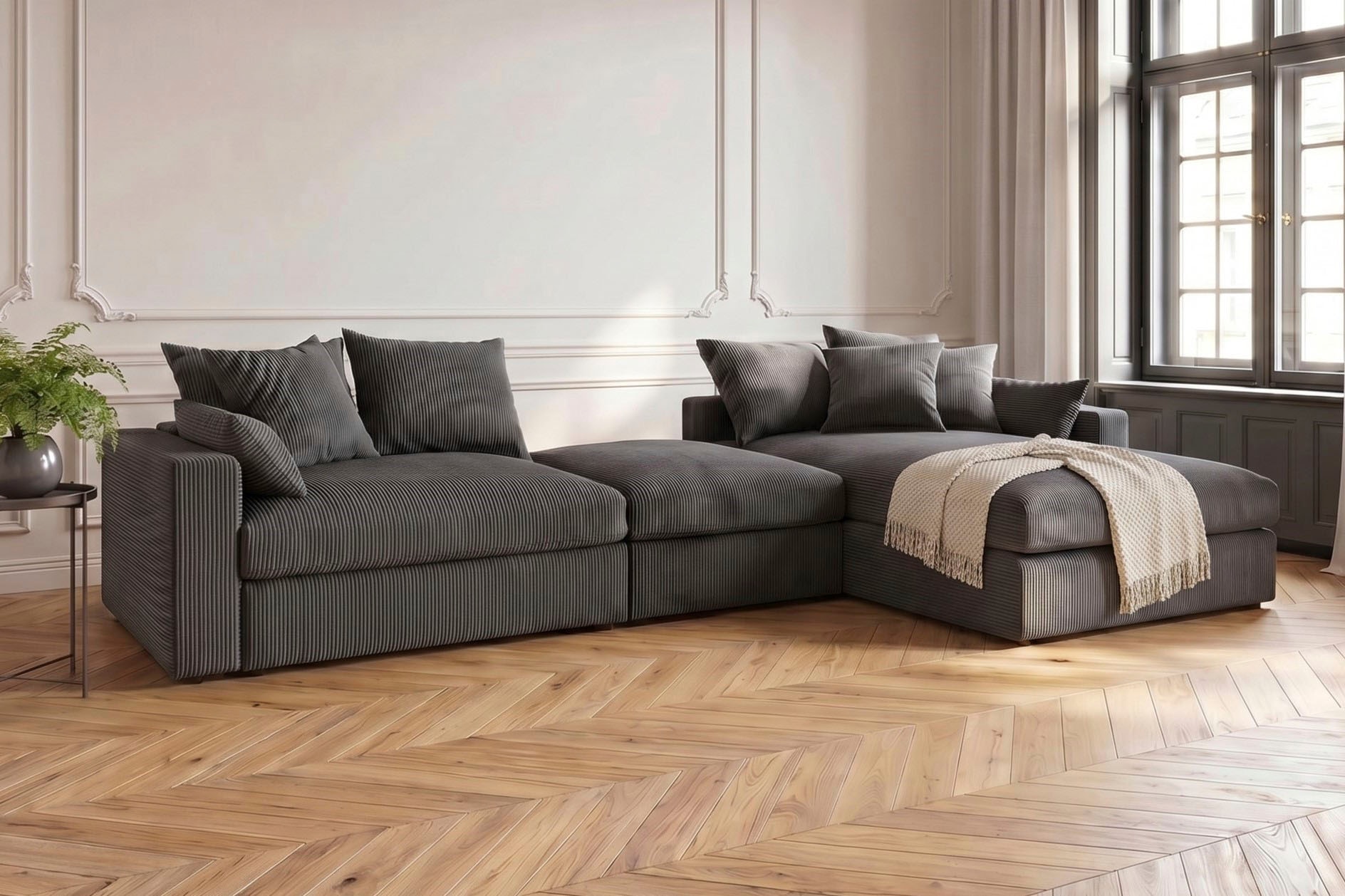 OTTO home Ecksofa "Cosy Lounge U-Form, Breite 351 cm" Mega-Sofa mit Cordstoff bezogen, mit Federkern & 5 Zierkissen