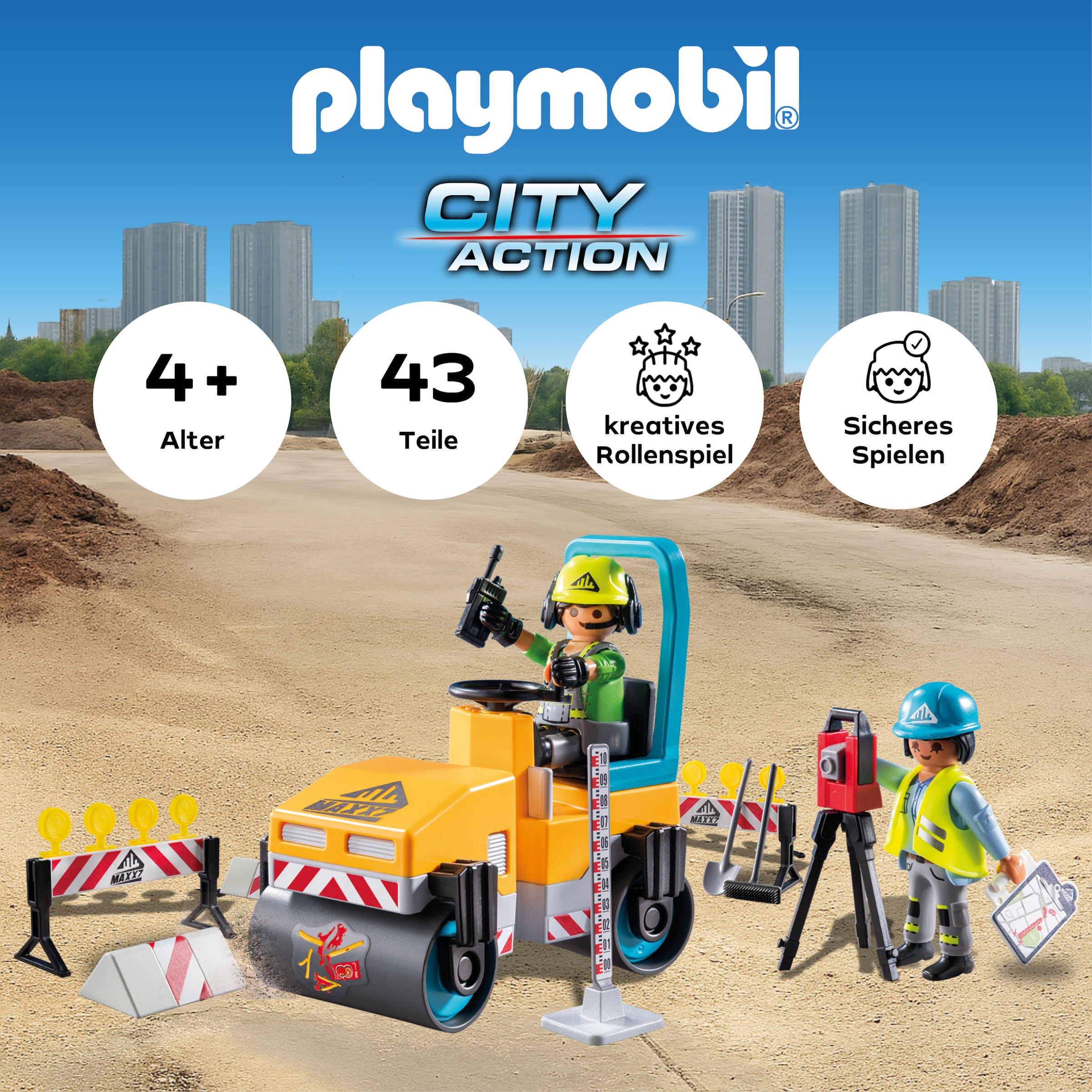 Playmobil® Konstruktions-Spielset »Straßenbaustelle (71751), Playmobil Action Heroes«, (43 St.)