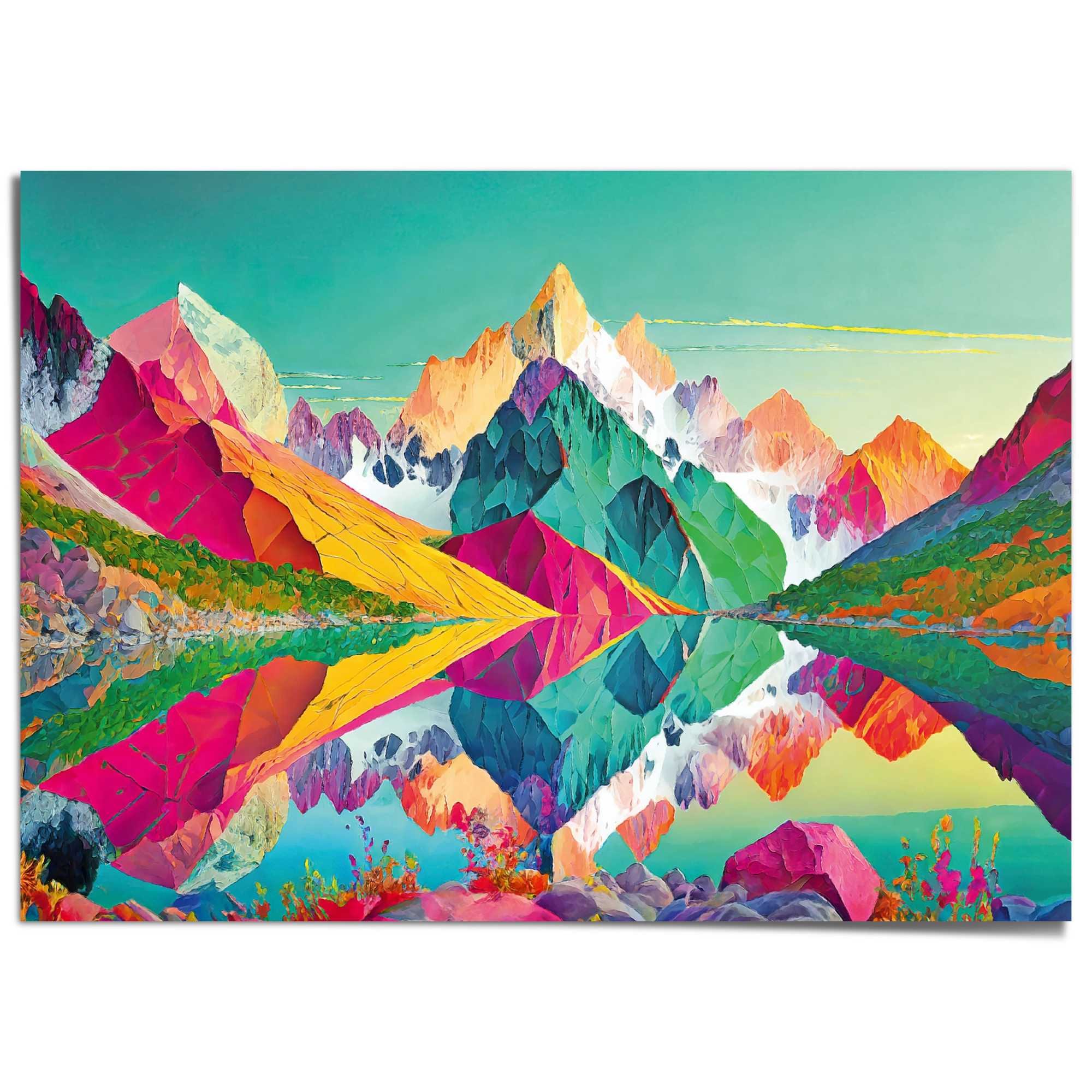 Reinders! Poster »Farbige Berge« Natur 1 Stk. tlg. Wohnzimmer - Mehrfarbig - Papier - Berge - 140x100 cm