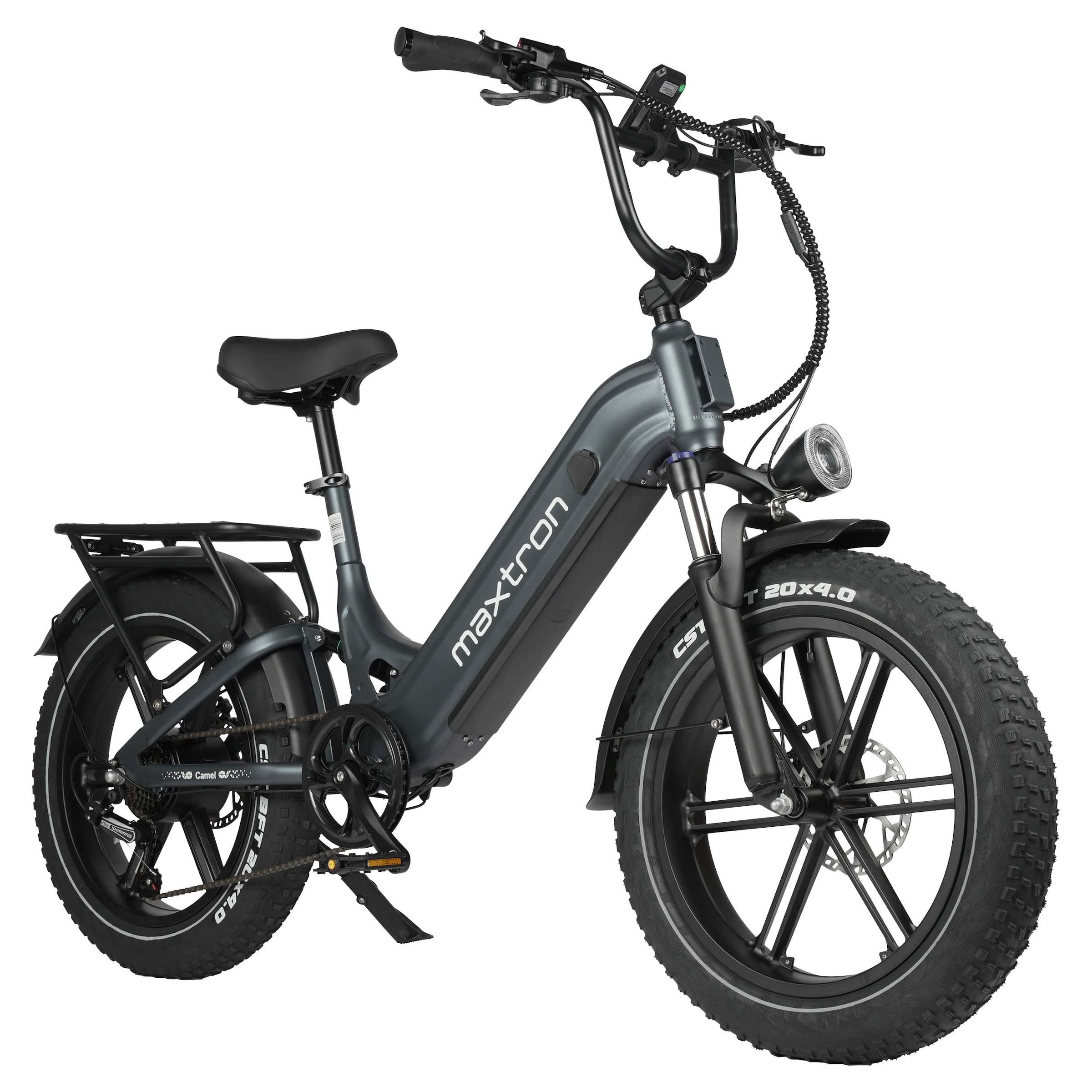 Maxtron »Maxtron Camel E-Bike compactbike« 7 Gang Shimano Kettenschaltung Heckmotor 500 W Packung,  20-Zoll-Fettreifenfahrrad mit Vorder- und Hinterradfederung