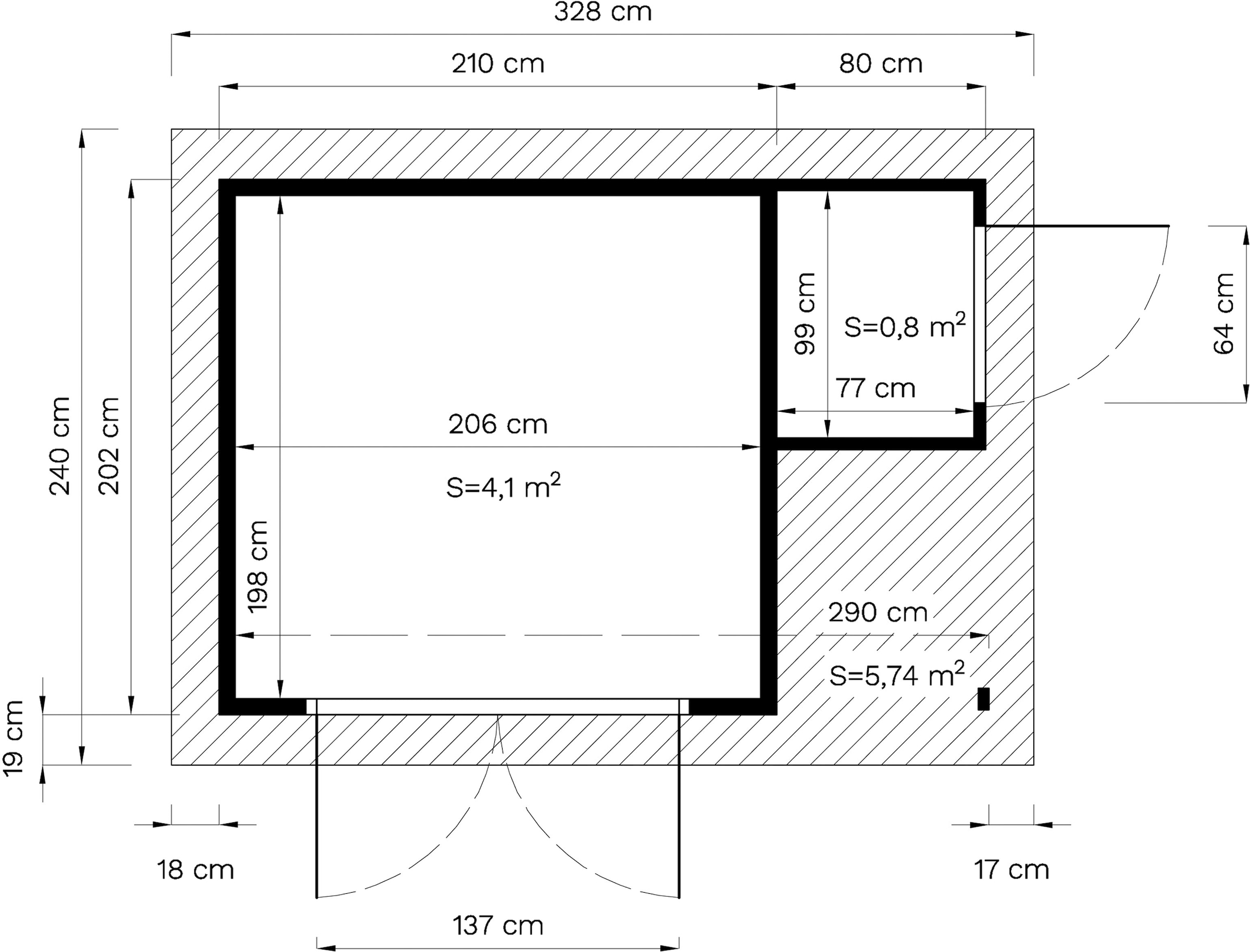BERTILO Gartenhaus »Studio Set 2, in verschiedenen Farben«, mit Doppelpultdach, Oberlicht und Dachverlängerung + Wandschrank