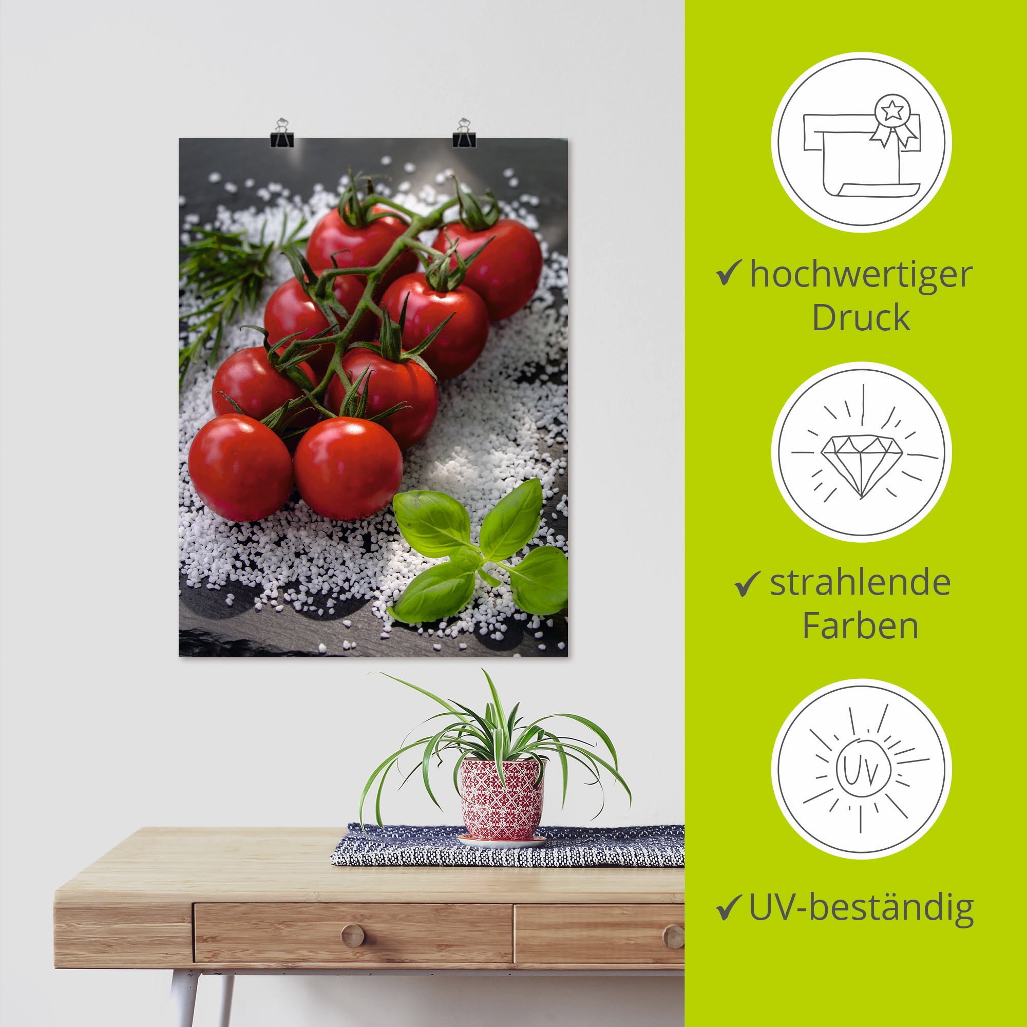 Artland Wandbild »Tomaten Rispe auf Salz«, Lebensmittel, (1 St.), als Alubild, Outdoorbild, Poster in verschied. Größen
