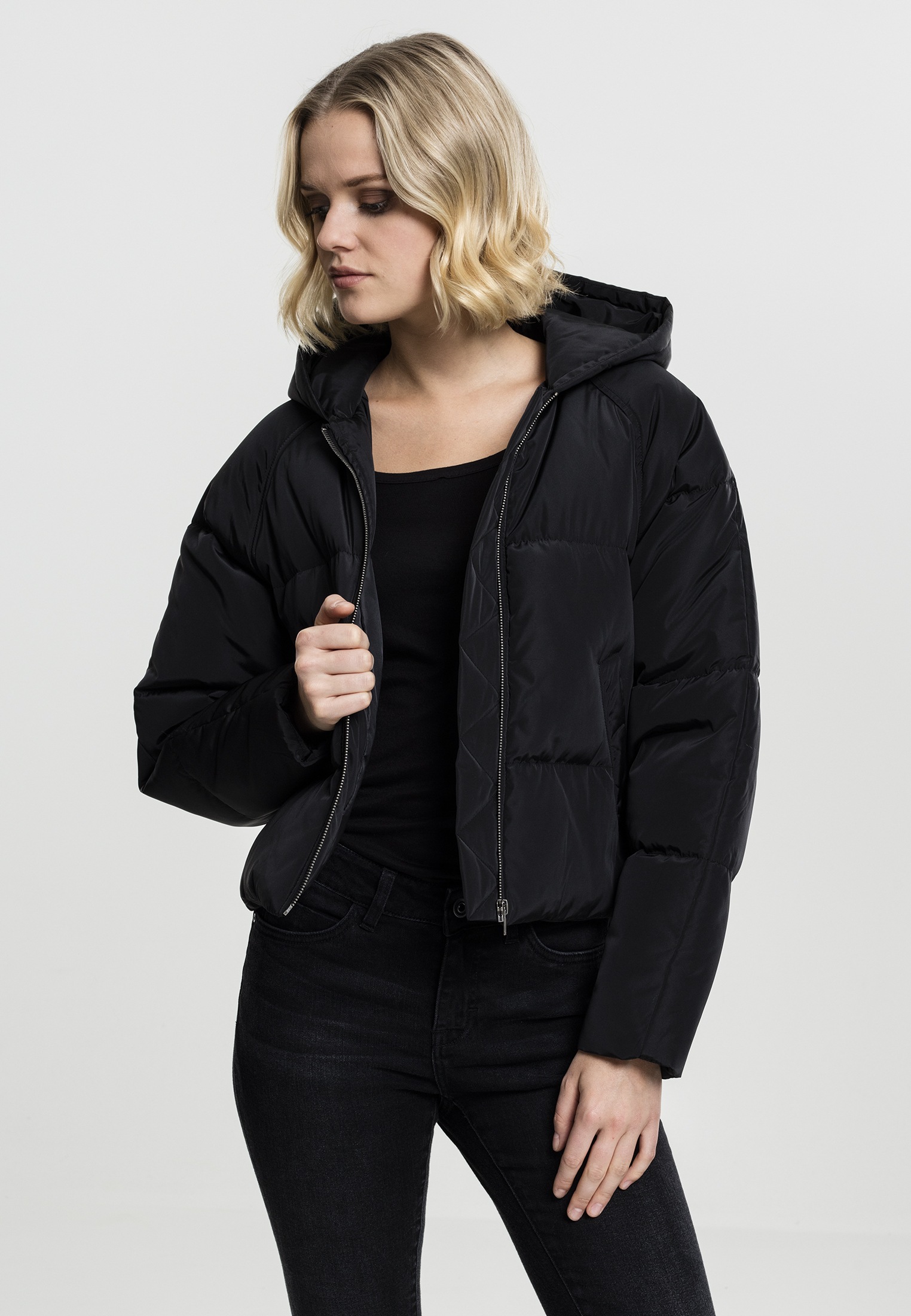 Hooded (1 Kapuze URBAN CLASSICS Ladies Jacket«, mit Puffer bestellen online Oversized St.), Outdoorjacke »Damen | BAUR