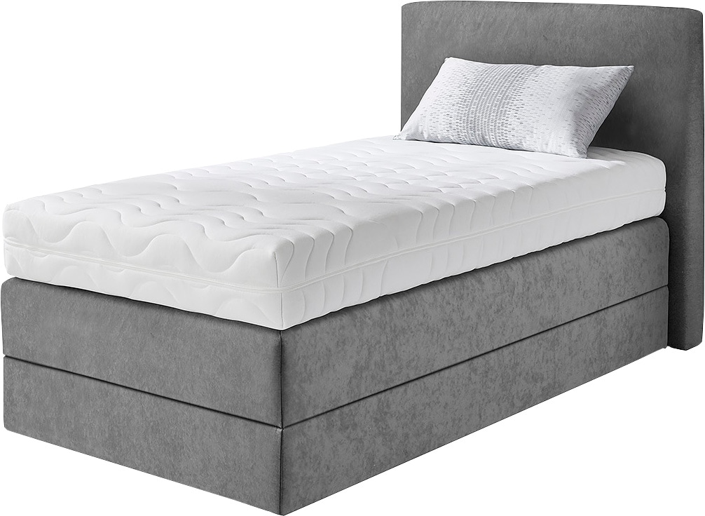 Boxspringbett, grau, B:115cm L:205cm, Microvelours (100% Polyester), WESTFALIA SCHLAFKOMFORT, Komplettbetten, Boxspringbett, wahlweise mit Kaltschaum-Topper