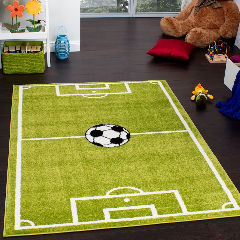 Paco Home Kinderteppich »ECE Fussball 953«, rechteckig, Kurzflor, Spiel-Teppich, Motiv Fußballfeld, Kinderzimmer