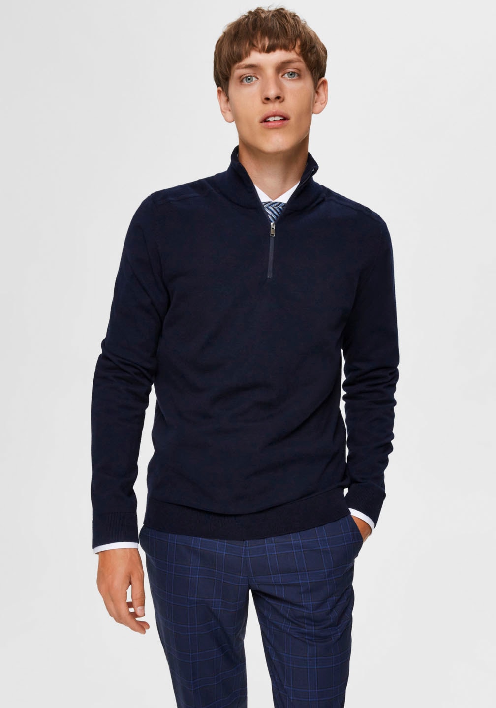 SELECTED "SLHBERG HALF ZIP CARDIGAN NOOS" Baumwolle, regular fit