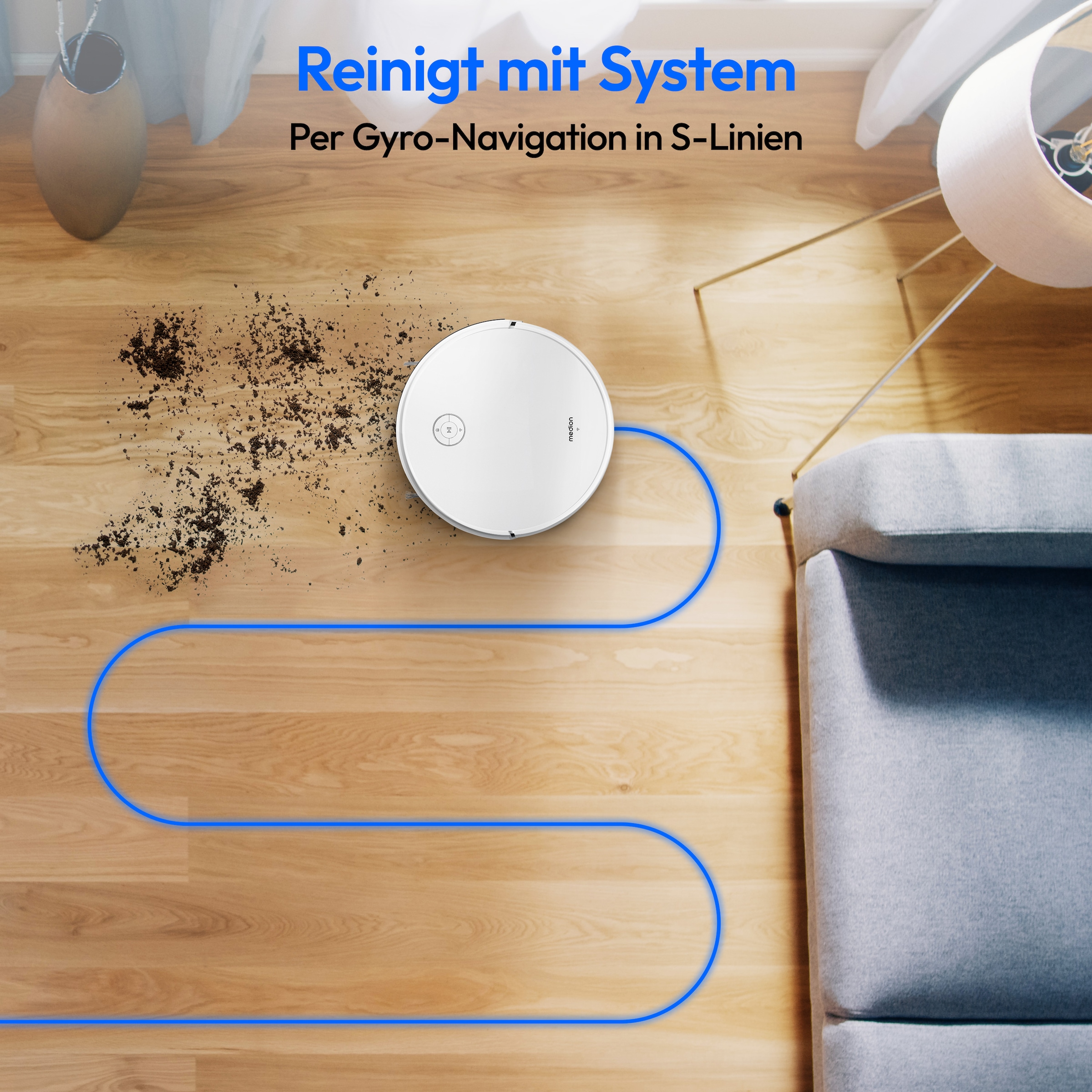Medion® Saugroboter »S35 (MD 11899), intelligente S-Linien Navigation, 4 kPa Saugleistung«, App-Steuerung, Teppicherkennung, 120 min Laufzeit, Ladestation