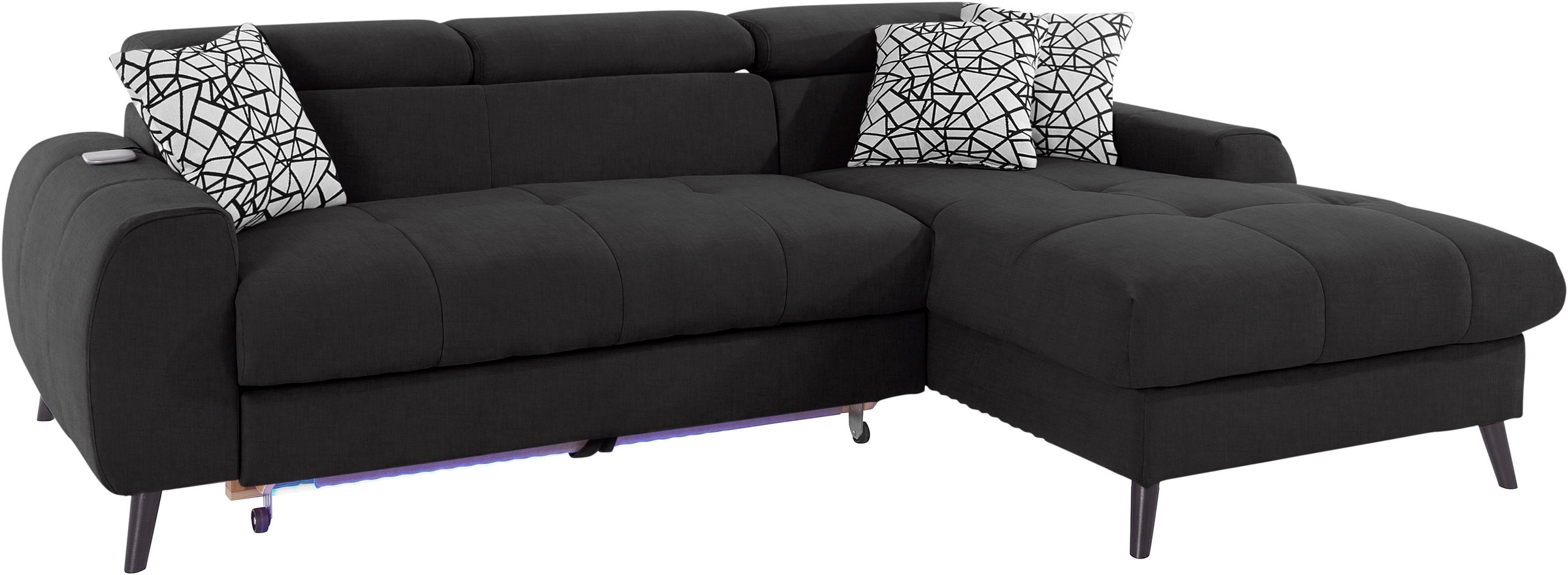 Thumbnail - COTTA Ecksofa "Mia L-Form mit 3 Zierkissen", wahlweise mit Bettfunktion, Bettkasten, Beleuchtung & Wireless-Charger