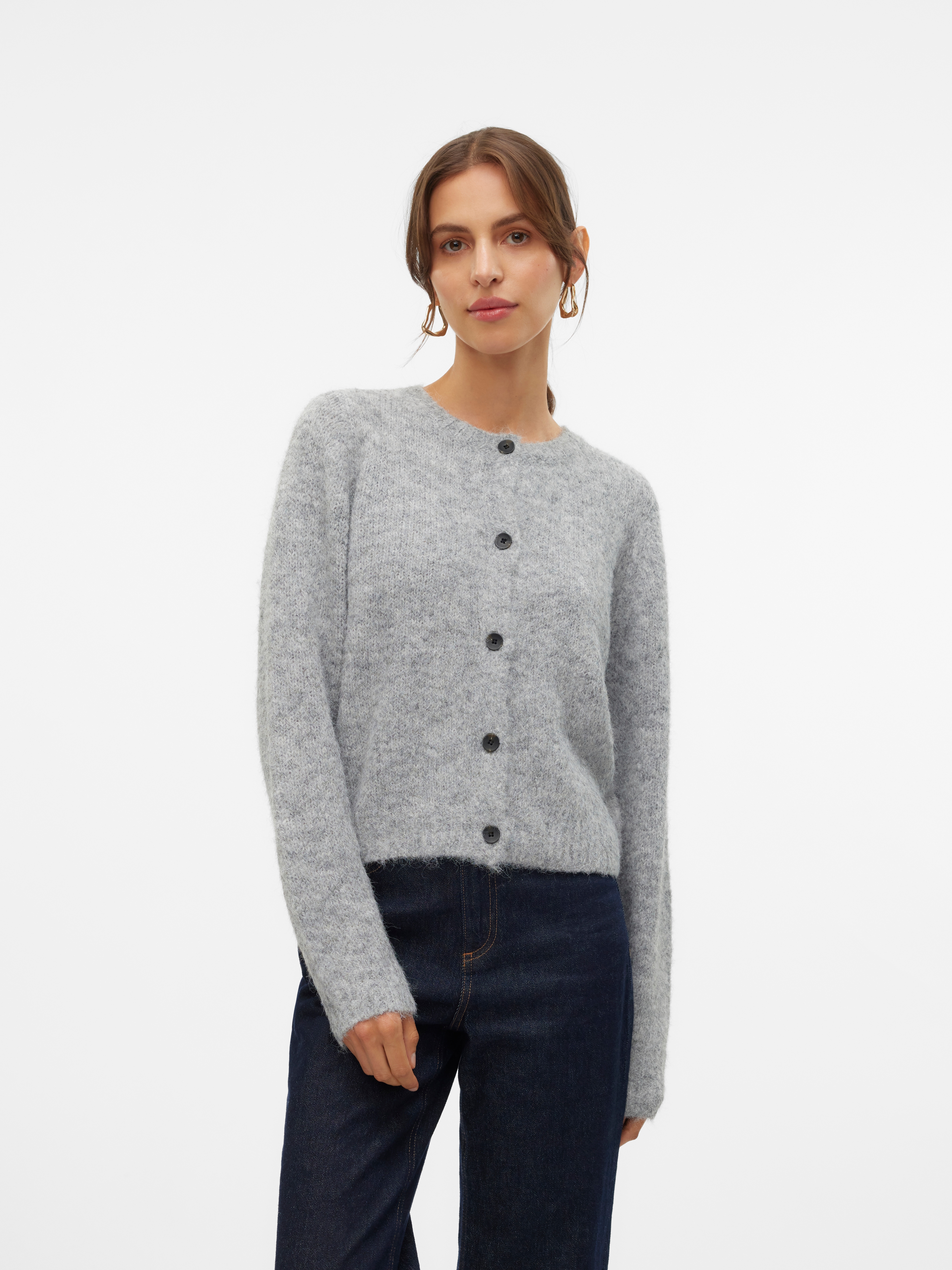 Vero Moda Strickjacke "VMNOVAH LS O-NECK BUTTON CARDI GA NOOS" Materialmix, regular fit