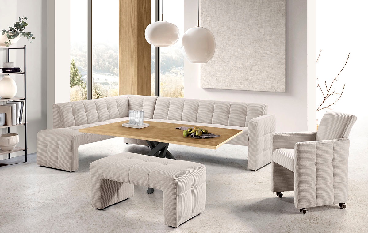 Eckbank EXXPO - SOFA FASHION "Barista, bequem und elegant, hohe Bodenfreiheit", beige, B:265cm H:83cm T:199cm, Sitzbänke, Eckbank, Eckbank Barista bequem und elegant, hochwertige Detailverarbeitung 2