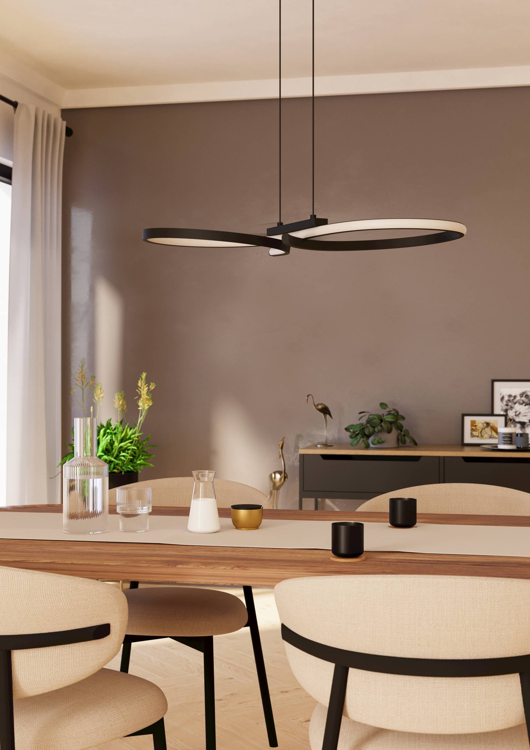 EGLO Hängeleuchte »Serpins Hängelampe, Pendellampe, Metall und Kunststoff, Esszimmerlampe« LED-Modul 1 Stk. Warmweiß Hängeleuchte - L66 x B30 x H110 cm - schwarz - 21W inkl.