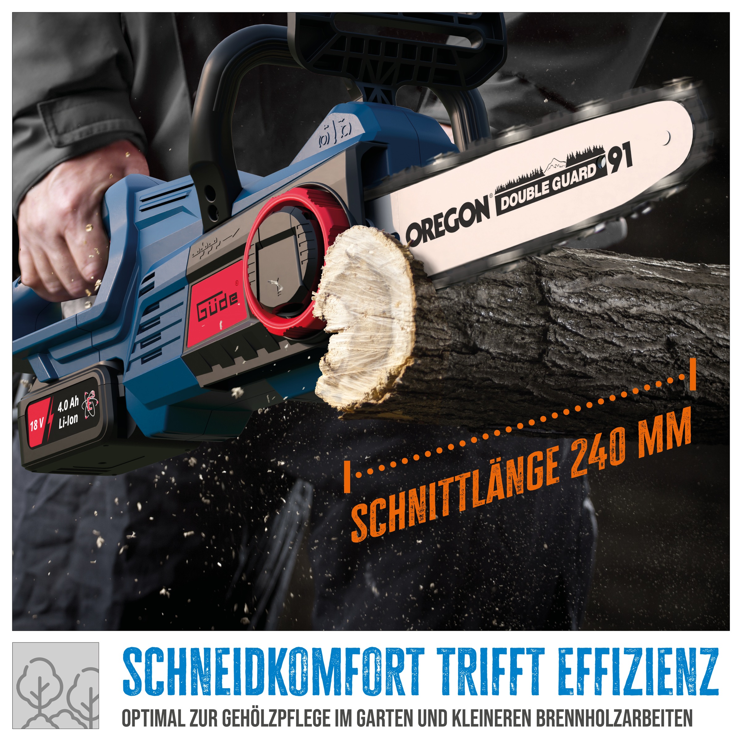 Güde Akku-Kettensäge »»KS 18-401-30««, Inkl. Akku 4Ah und Schnellladegerät 3 A
