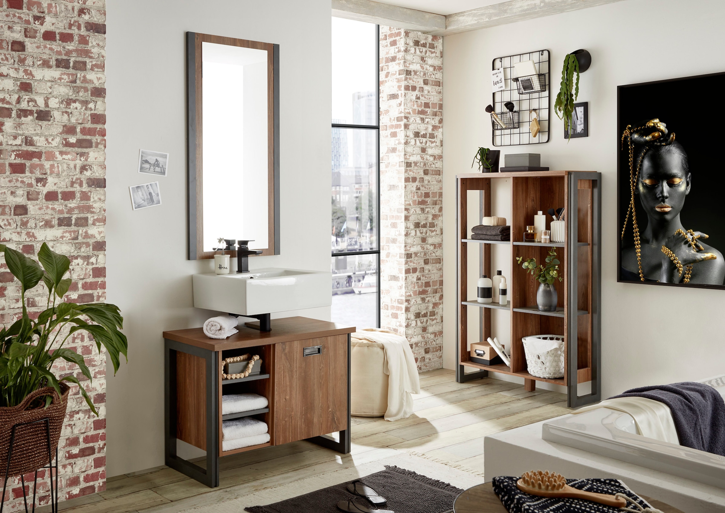 Home affaire Badmöbel-Set "Detroit, Bad im Industrialdesign, 3-teiliges Bad günstig online kaufen