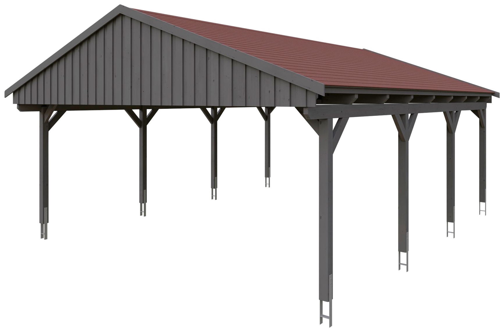 Skanholz Doppelcarport »Fichtelberg«, dunkelgrau, mit roten Schindeln