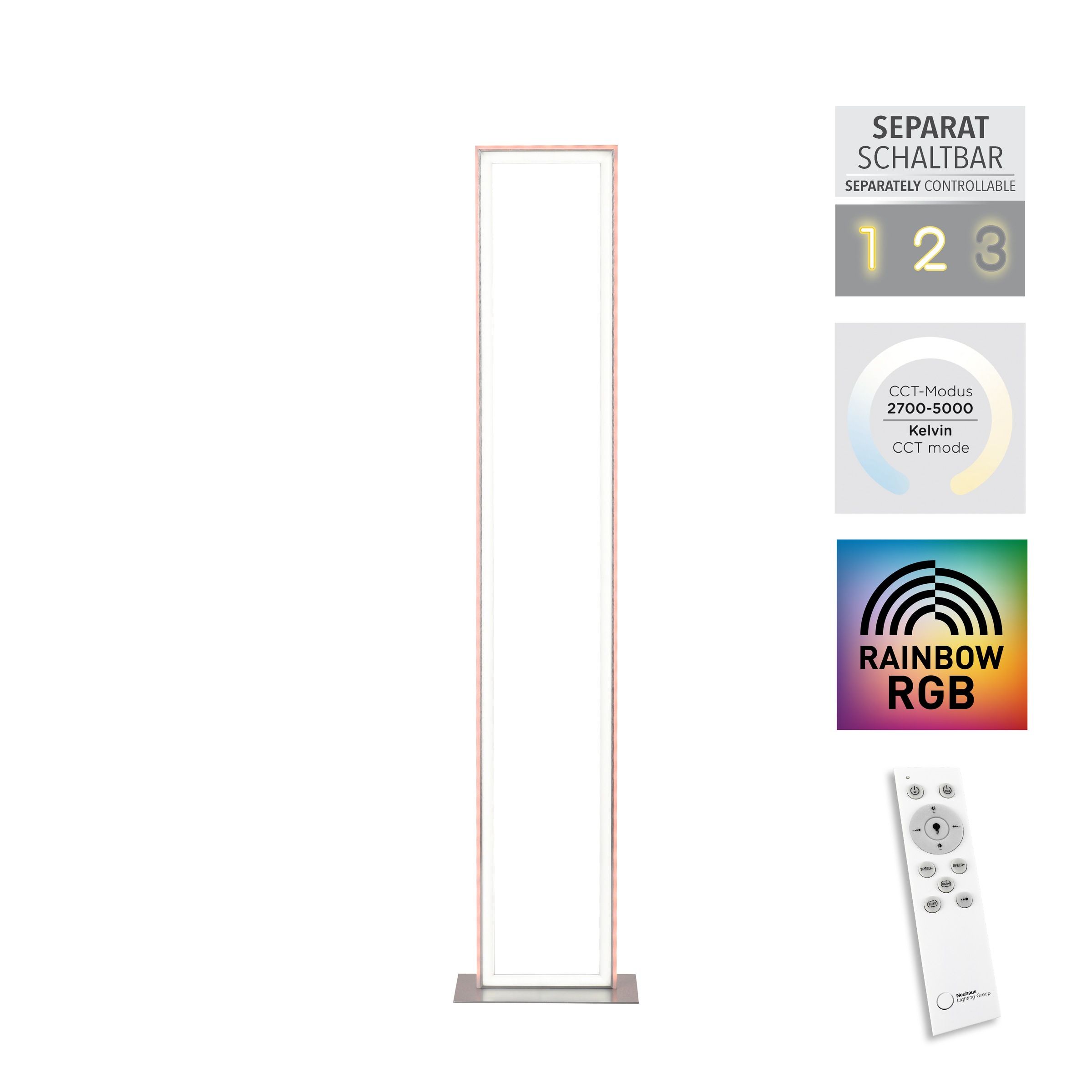 JUST LIGHT Stehlampe »FELIX60«, 2 flammig, Leuchtmittel LED-Board-LED-Board | LED fest integriert-LED fest integriert, LED, CCT - über Fernbedienung, RGB-Rainbow, Infrarot inkl.,Schalter