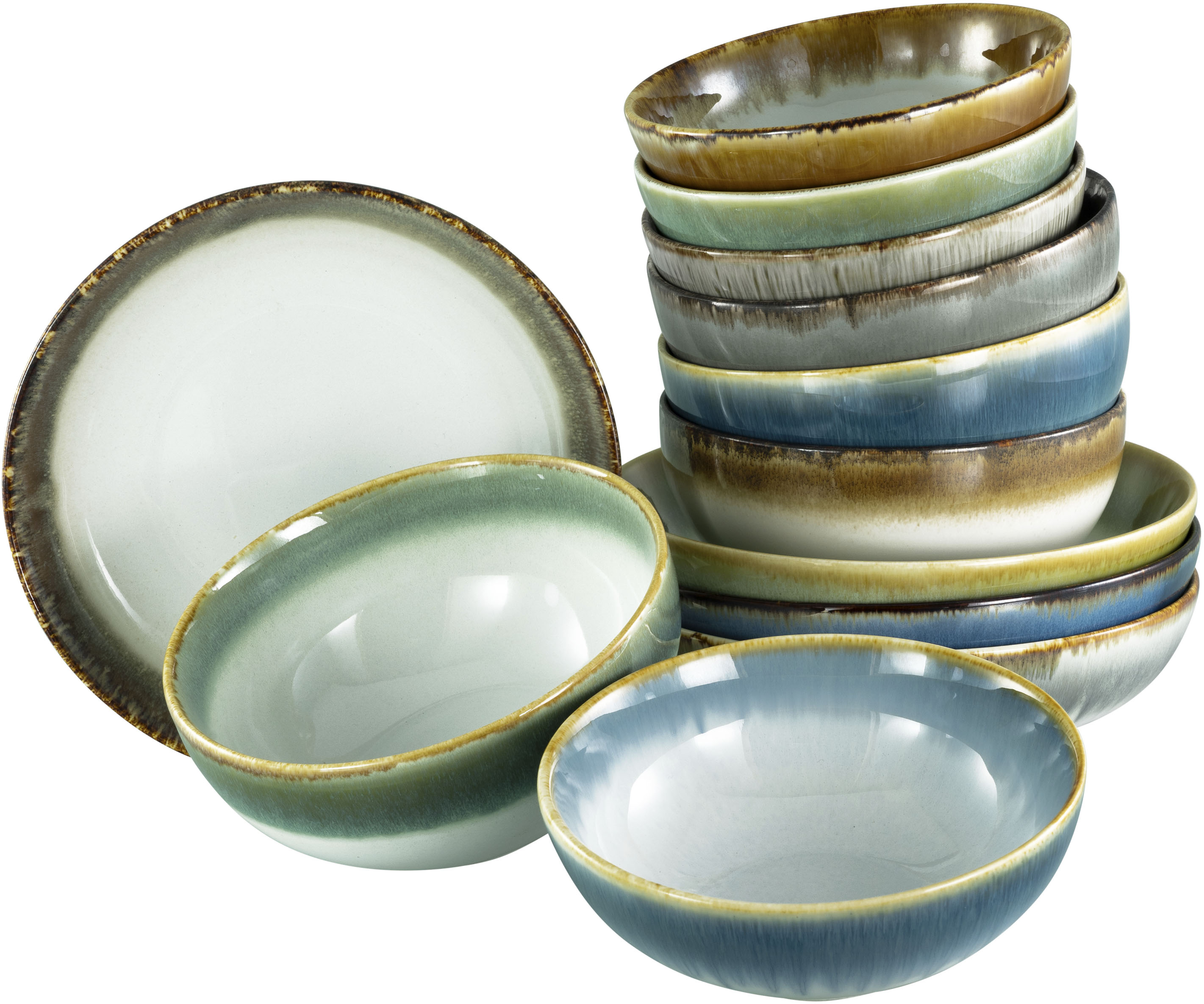 CREATABLE Schale "Cascade, Bowl Set 12-tlg", bunt, Schüsseln, Rekativglasur, Healthy Food