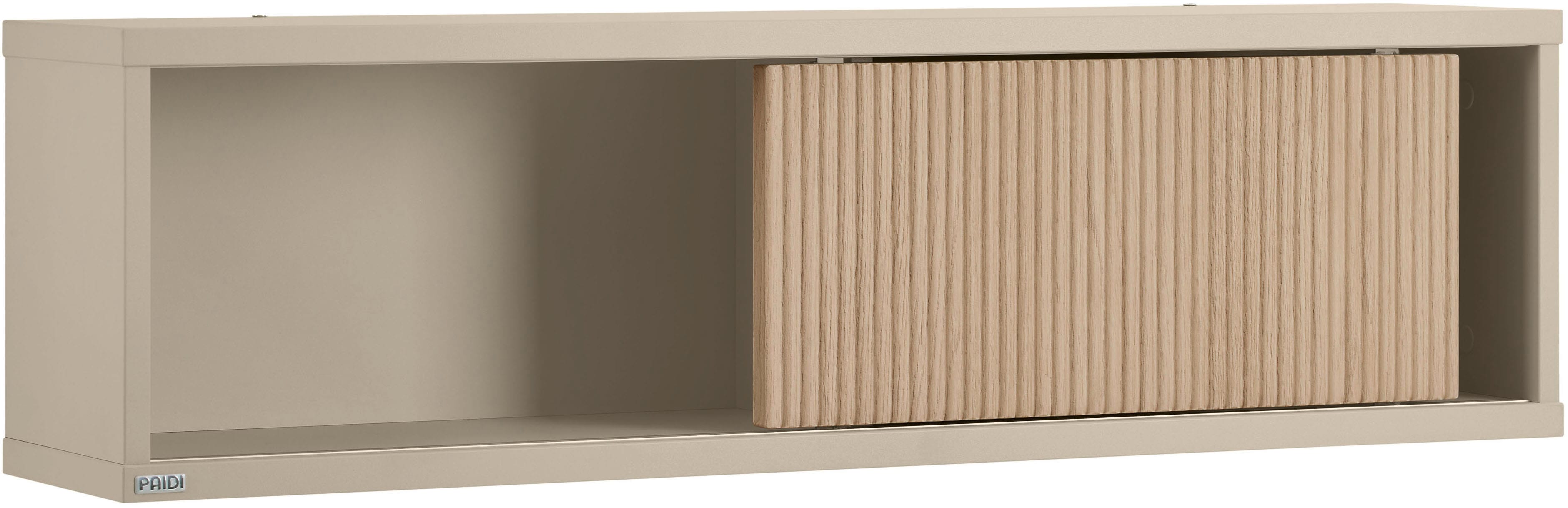 PAIDI Wandregal "JONTE in Beige mit Schiebetür & 2 Fächern" B/H/T ca. 94/27/20cm, Cashmere-Beige/Light Oak, Hängeregal, 20 Kg Tragkraft, Wandboard