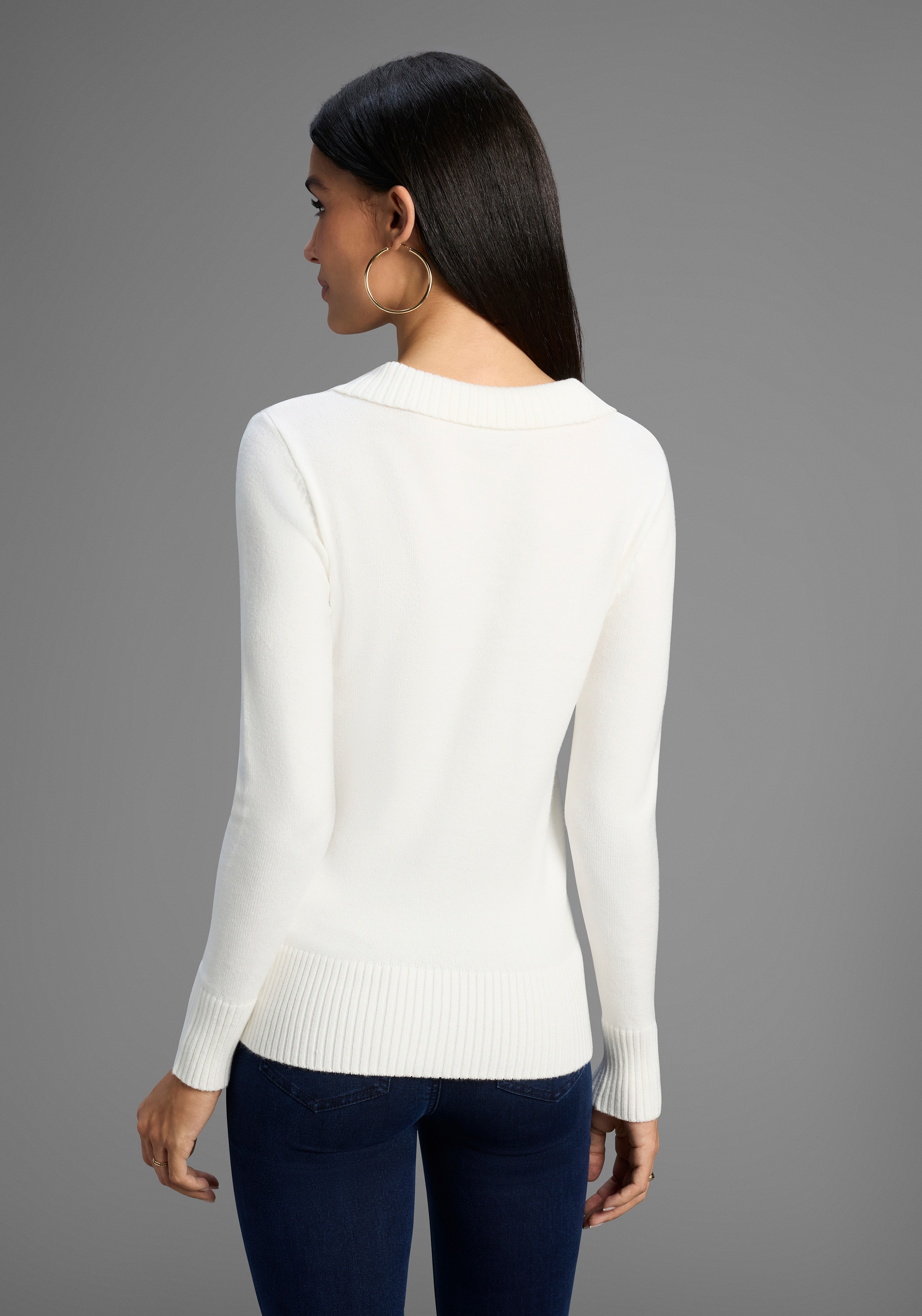 Bruno Banani Schalkragenpullover, Wickel-Optik mit Zierknöpfen - NEUE KOLLE günstig online kaufen
