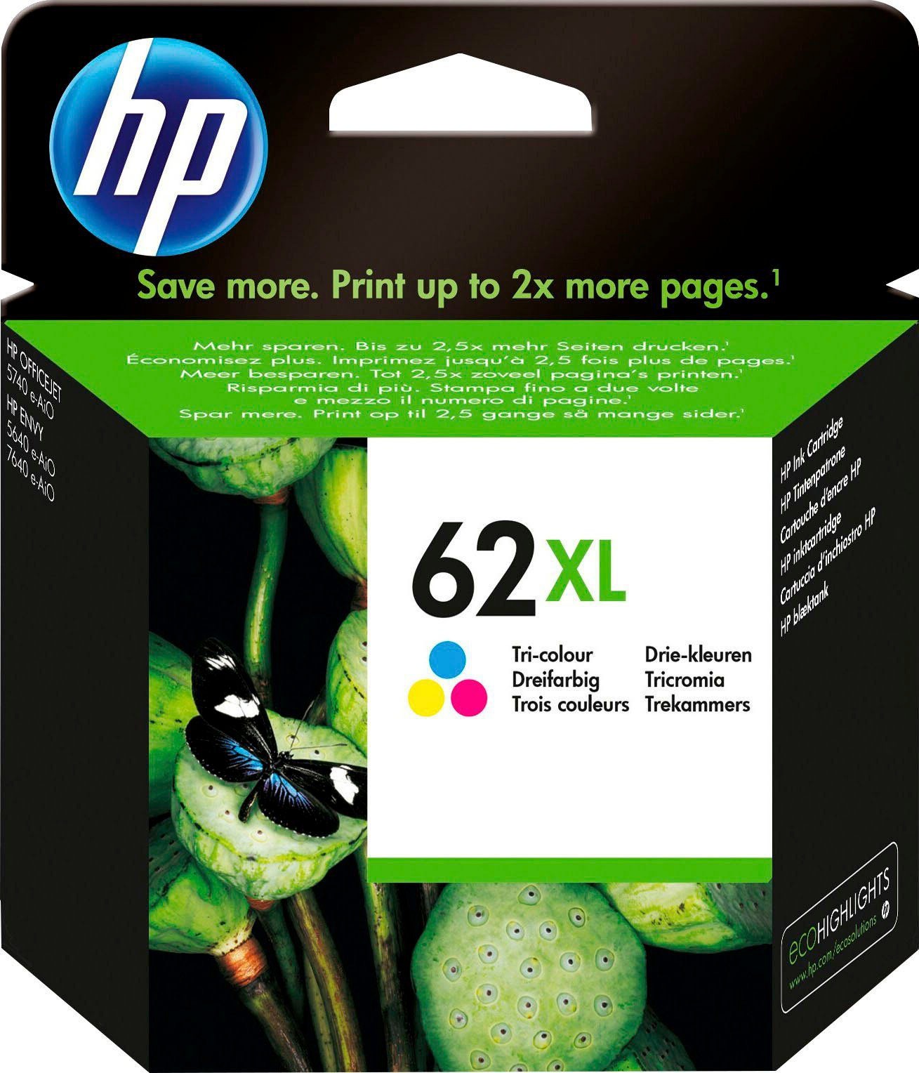 HP Tintenpatrone "HP original Druckerpatrone 62XL Tri Color C/M/Y", bunt, Tintenpatronen, 3 Probemonate gratis* drucken
