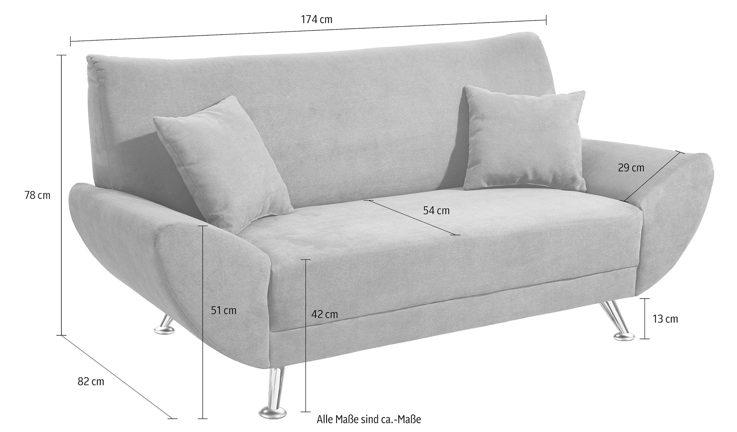 Home affaire 2-Sitzer »Saltare, elegant & komfortabel, toller Designfuß, Breite 174cm, bequem« bequeme Armlehnen