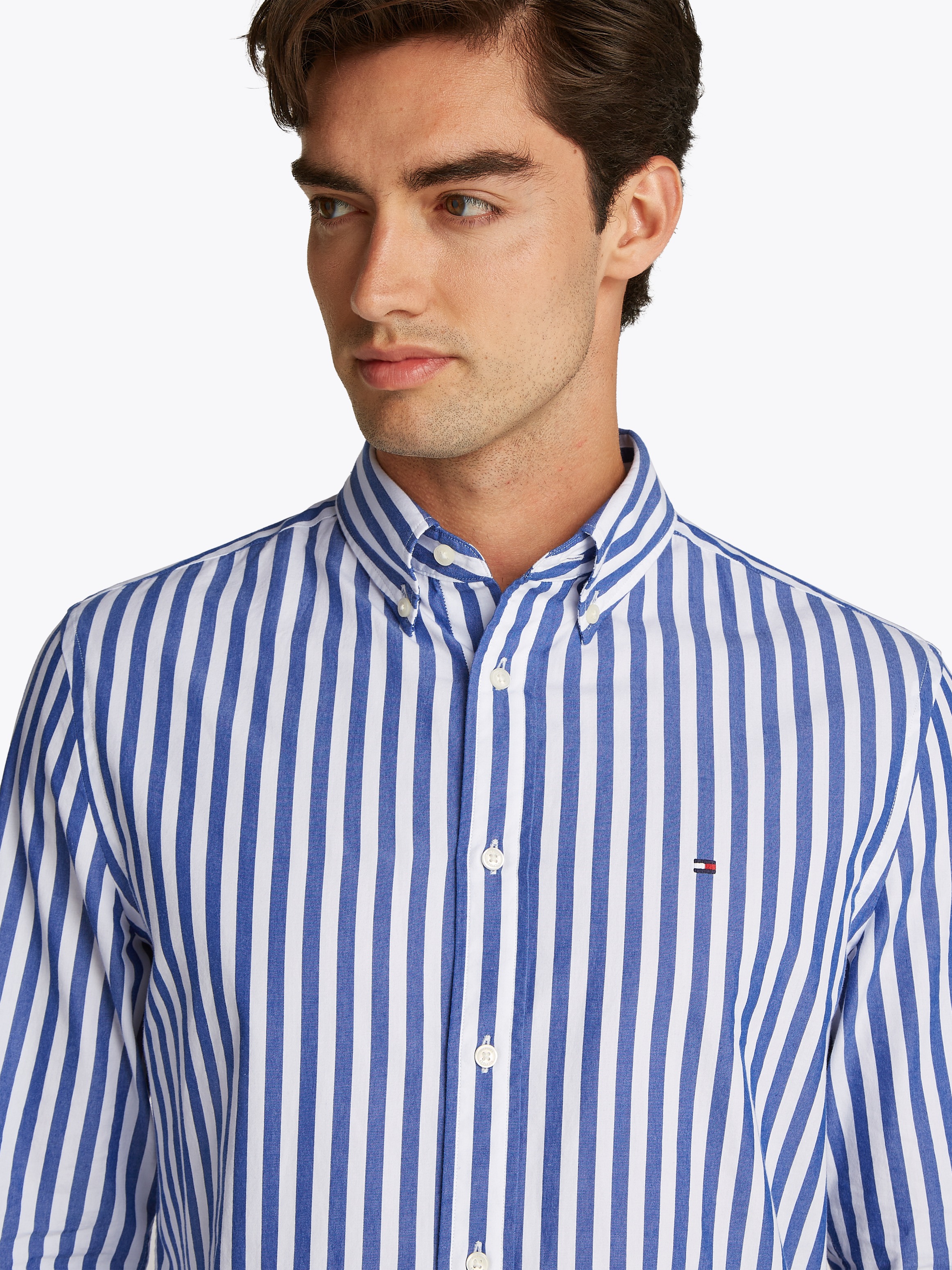 Tommy Hilfiger Langarmhemd »FLEX POPLIN BOLD STRIPE RF SHIRT«, Mit Rundhalsausschnitt