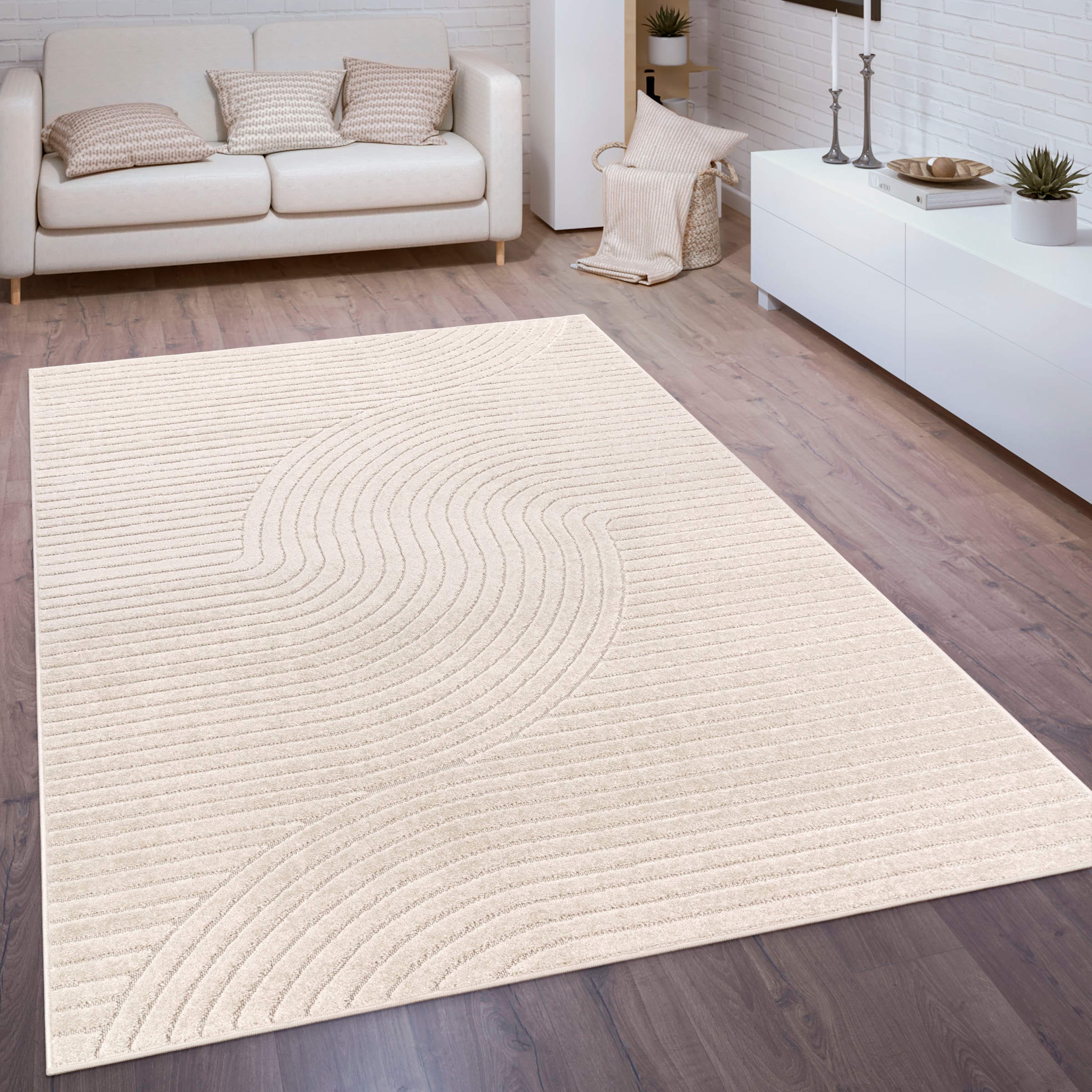 Paco Home Teppich »Cotton 233«, rechteckig, Kurzflor, Uni Farben,  Hoch-Tief-Effekt, Scandi-Look, Outdoor geeignet kaufen | BAUR