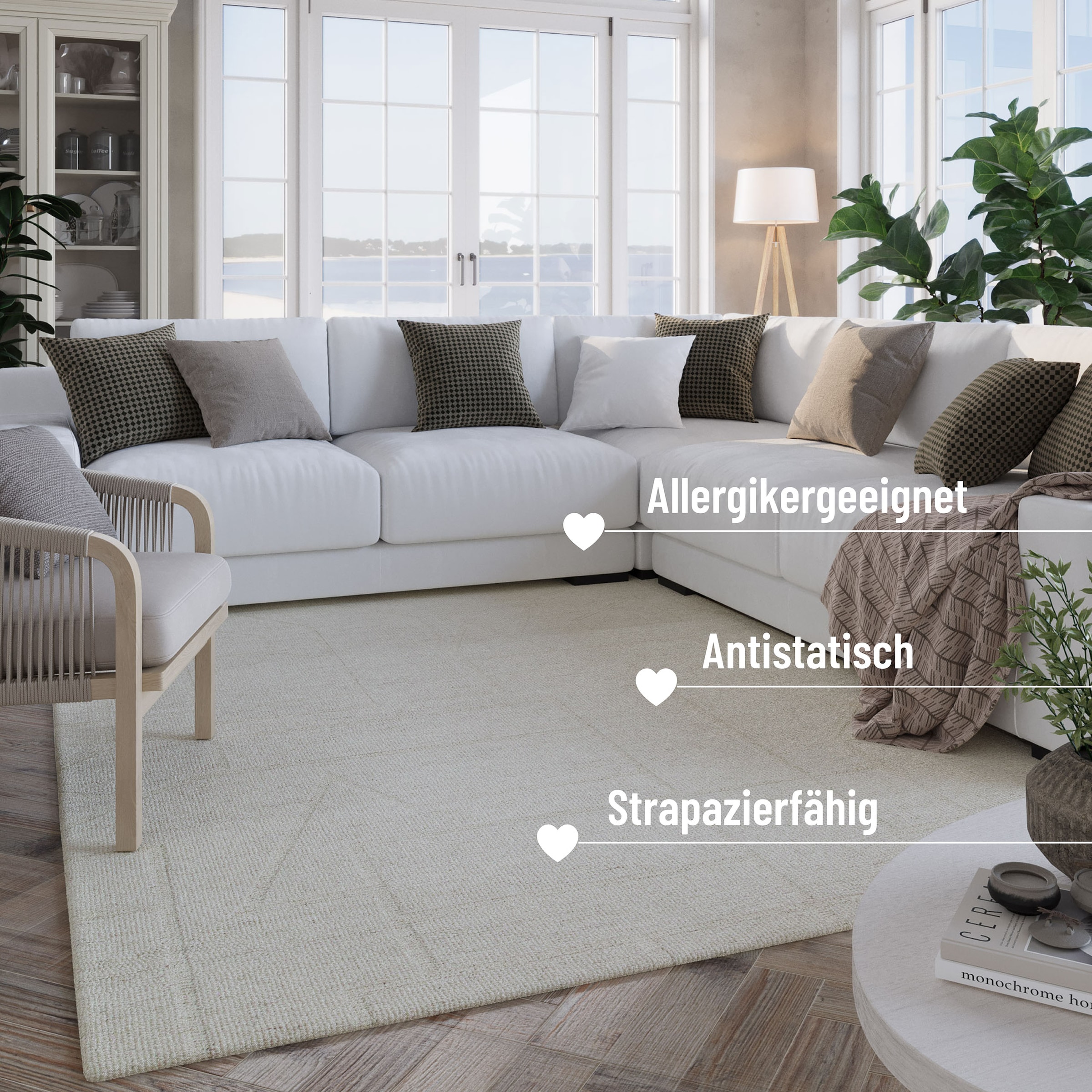 Wecon home Teppich »Hamptons TWENTYEIGHT«, rechteckig, 15 mm Höhe, Läufer, Kurzflor, Wohnzimmer, Schlafzimmer, elegant, robust, Linear