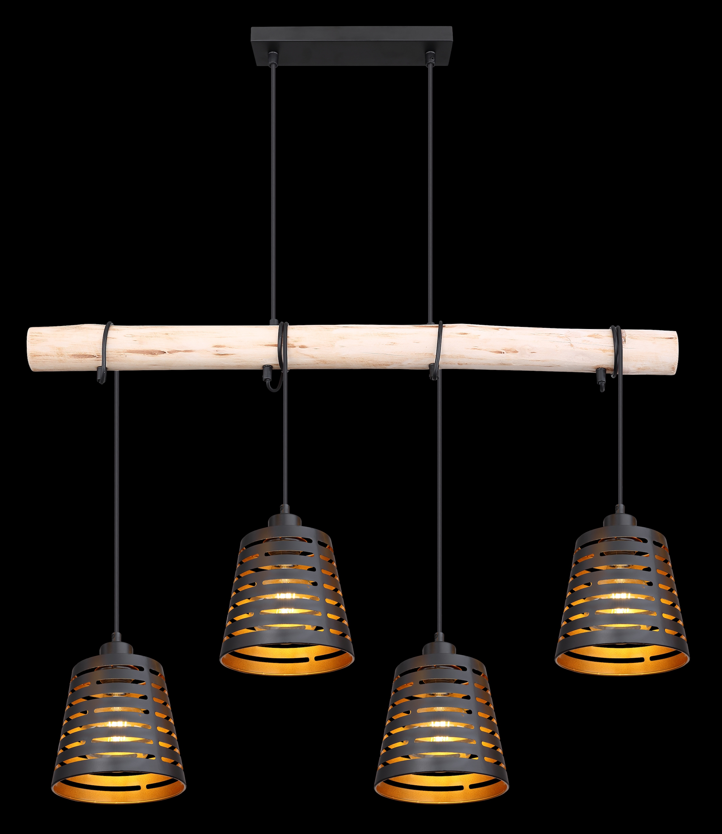 GLOBO LIGHTING Hängeleuchte »ABLONA«, Leuchtmittel E27 | ohne Leuchtmittel, Hängelampe/Pendelleuchte/Holz/goldfarben/Höhe kürzbar