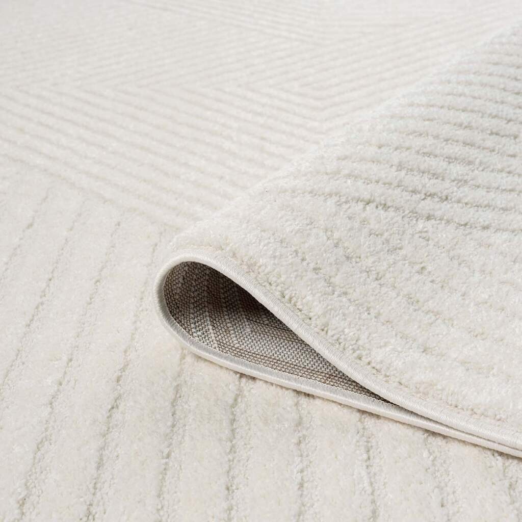 Teppich CARPET CITY "LOUNGE 0632", beige (creme), B:80cm H:15mm L:300cm, Obermaterial: 100% Polyester, Teppiche, Teppich, Kurzflor-Teppich Modern, Hoch-Tief-Struktur, Wohnzimmer, Schlafzimmer 3