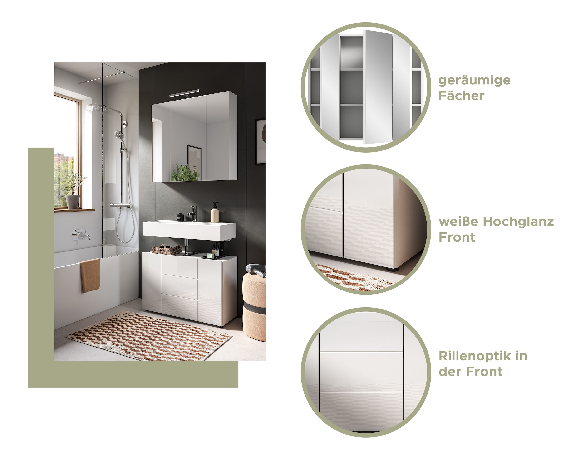 welltime Spiegelschrank »BIEL, TOPSELLER!, Breite 60 cm, 2 Türen, 2 Einlegeböden, 3 Fächer«, (1 St.), Badmöbel, Badschrank, Schrank, Wandschrank, Bad, Badezimmer