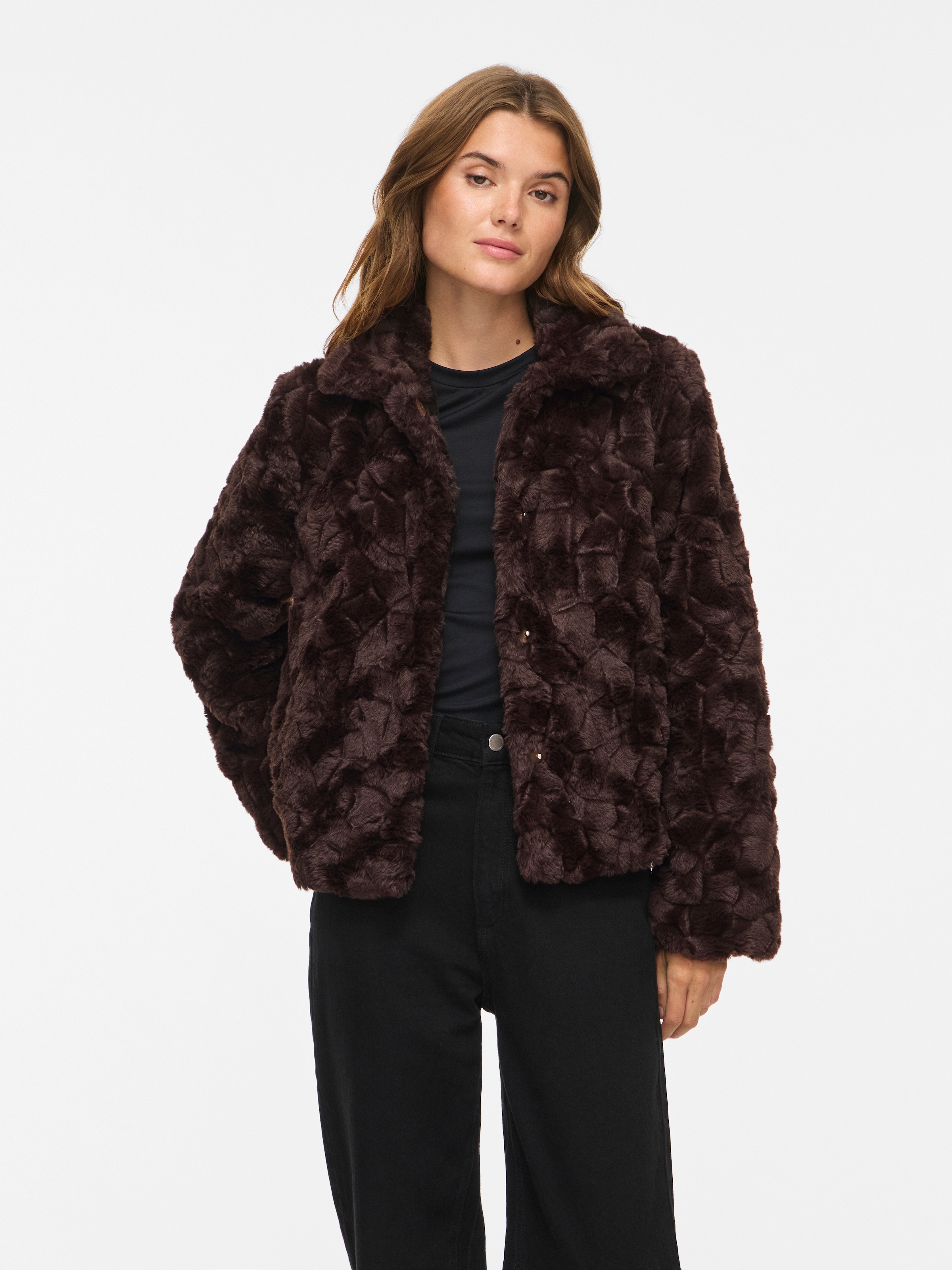 Vila Kurzjacke "VIDORTE NEW L/S JACKET/PB" Aus Kunstfell mit Knopfleiste