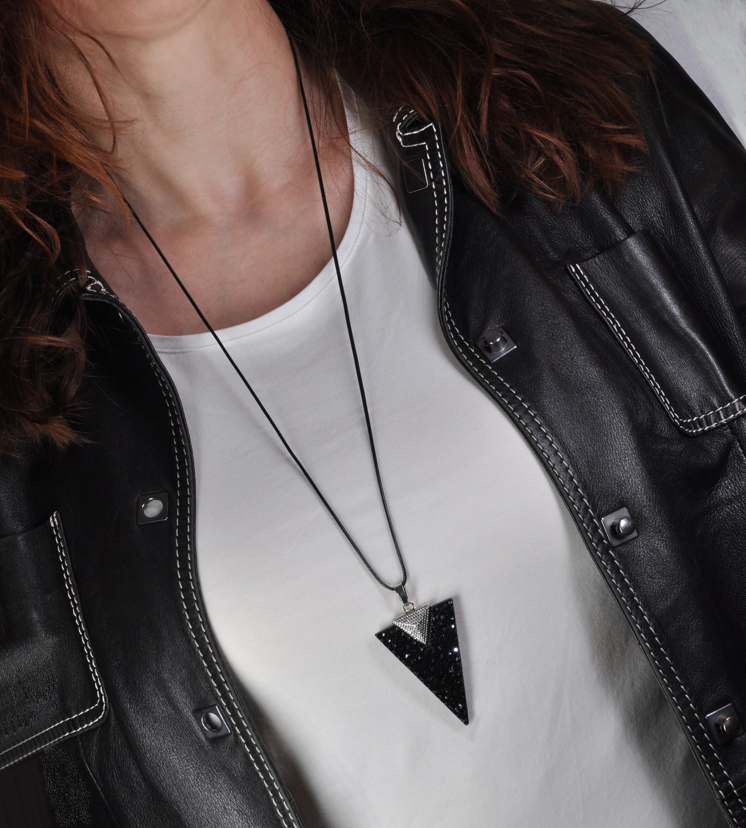 Lange Kette FIRETTI "Schmuck Geschenk Sparkling Triangle", metallfarben, schwarz, Halsketten, Damen, Kunststoff Metall Textil, L: 78, Kunststoff, Metall, Textil 3