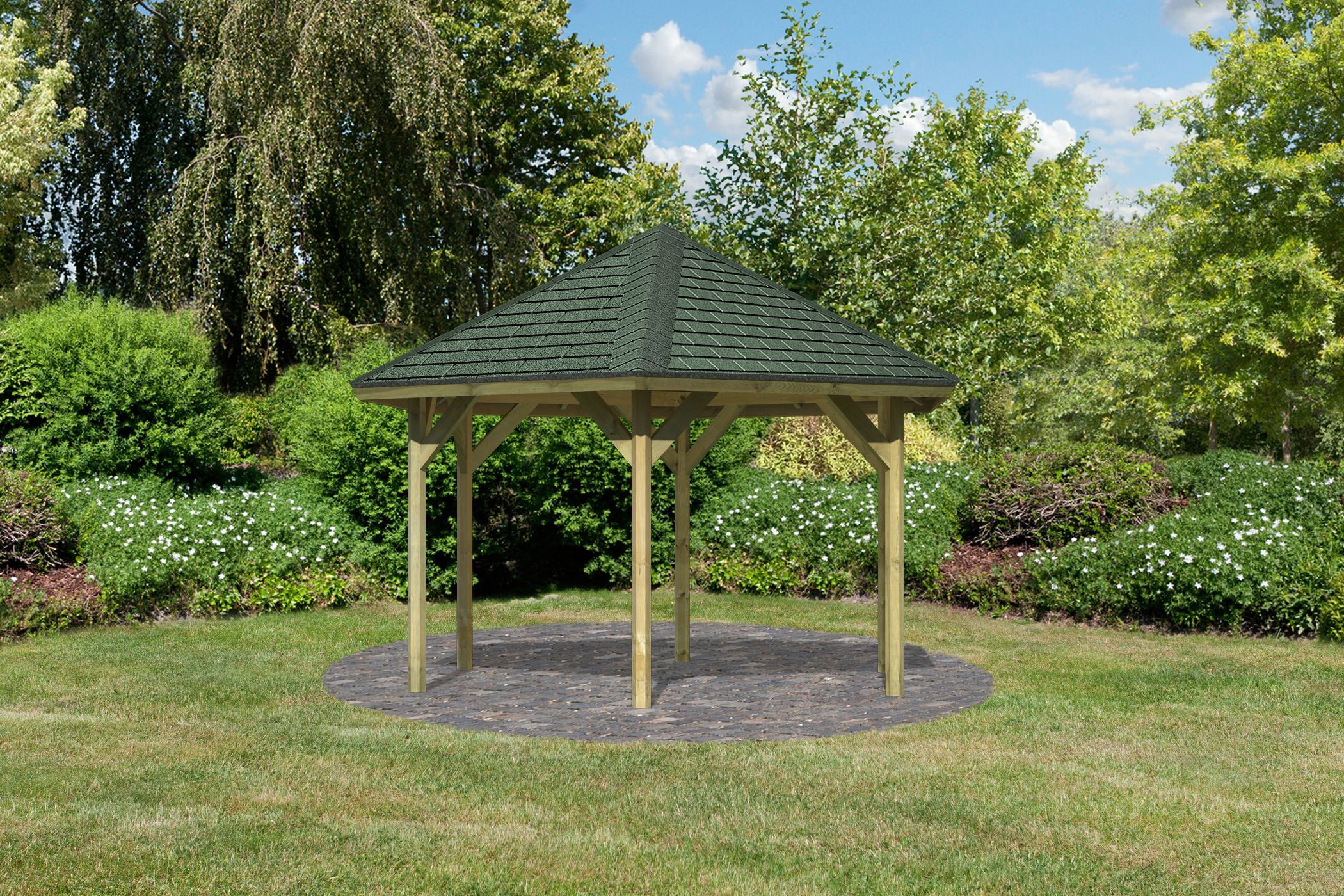 Karibu Pavillon »Oslo 2«, (Set), BxTxH: 392x451x315 cm, mit grünen Dachschindeln kaufen