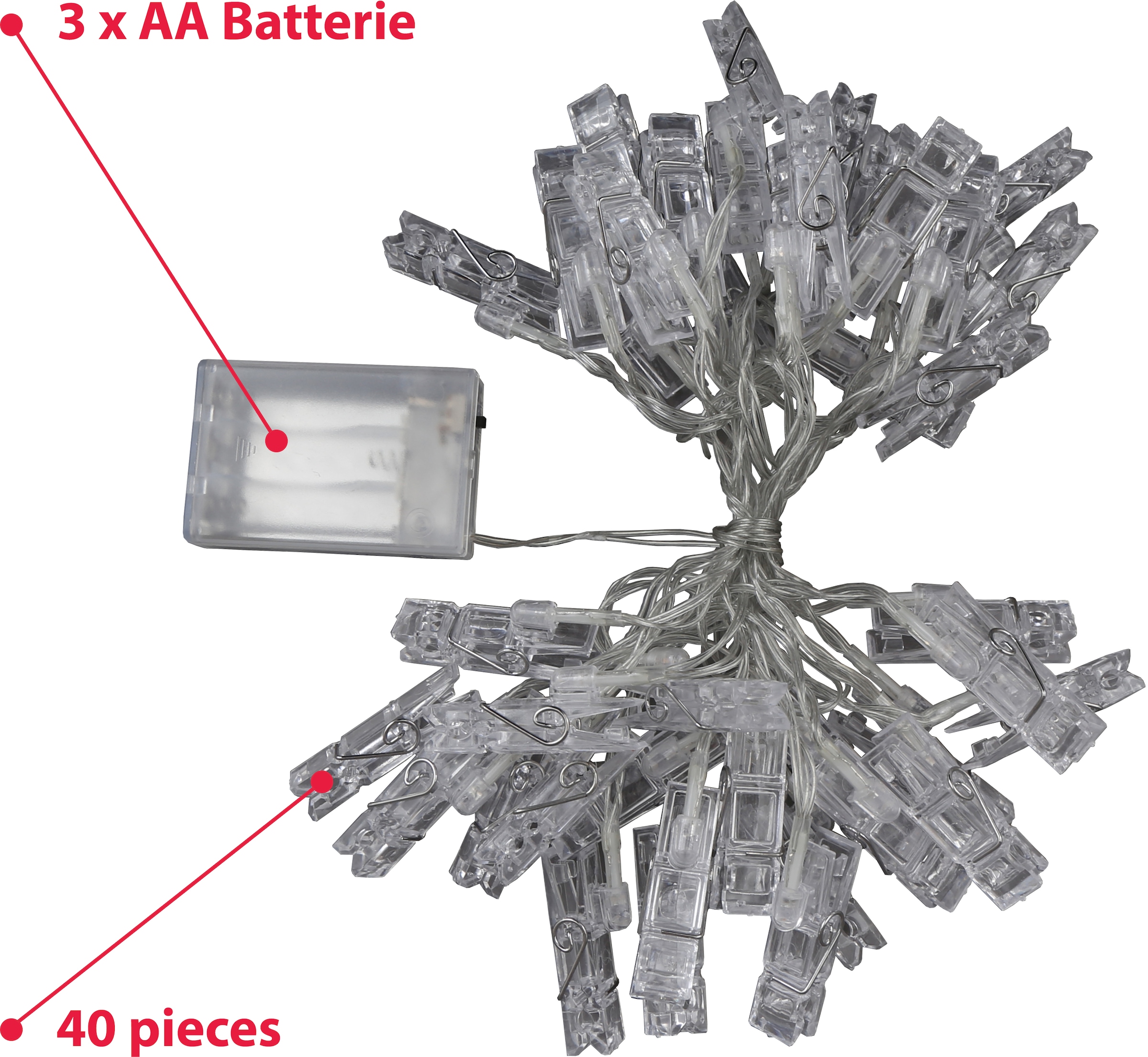 B.K.Licht LED-Lichterkette »Rana«, 5m LED Fotolichterkette Stimmungsbeleuchtung mit 40 Photo-Clips