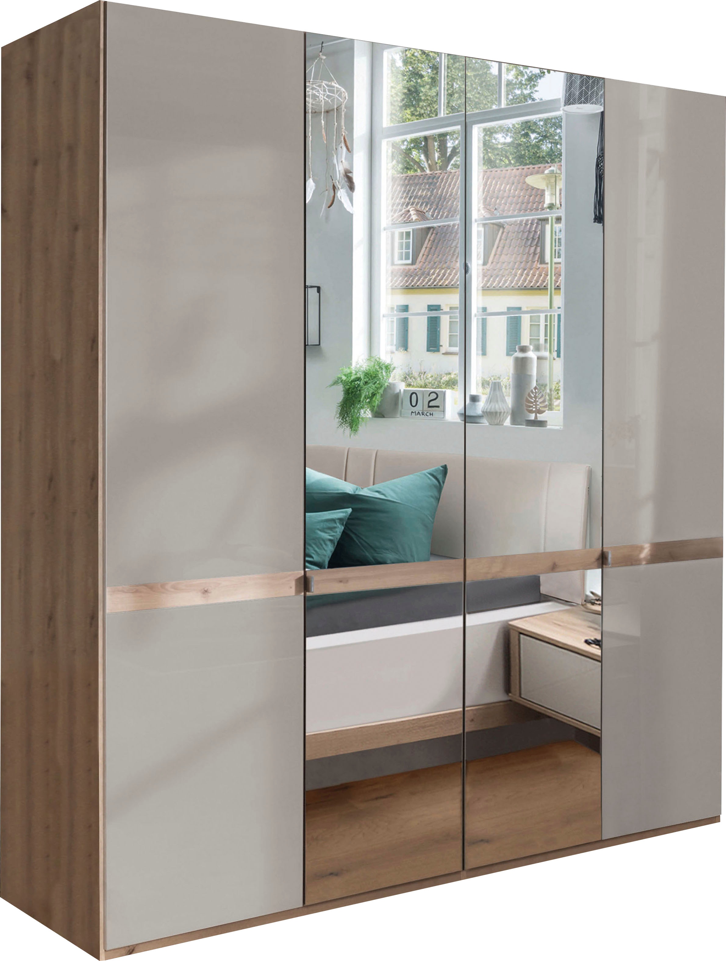 WIEMANN Kleiderschrank "Barcelona" mit Spiegelfront und schmaler Bauchbinde