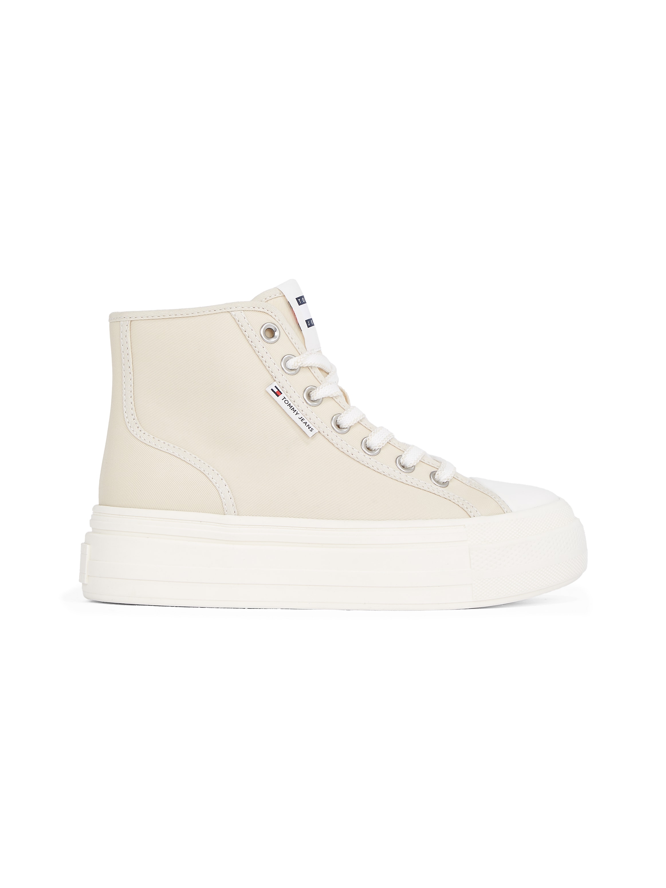 Tommy Jeans Plateausneaker »TJW FOXING FLATFORM SNEAKER HIGH«, Freizeitschuh, Schnürboots, High Top-Sneaker mit Kontrastnähten