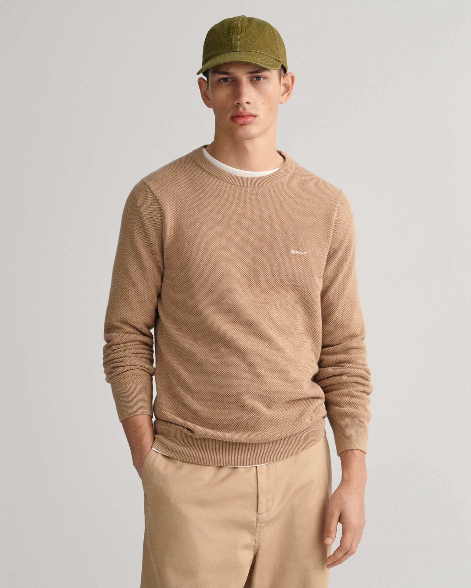 Gant Rundhalspullover "COTTON PIQUE C-NECK", mit Logostickerei auf der Brust