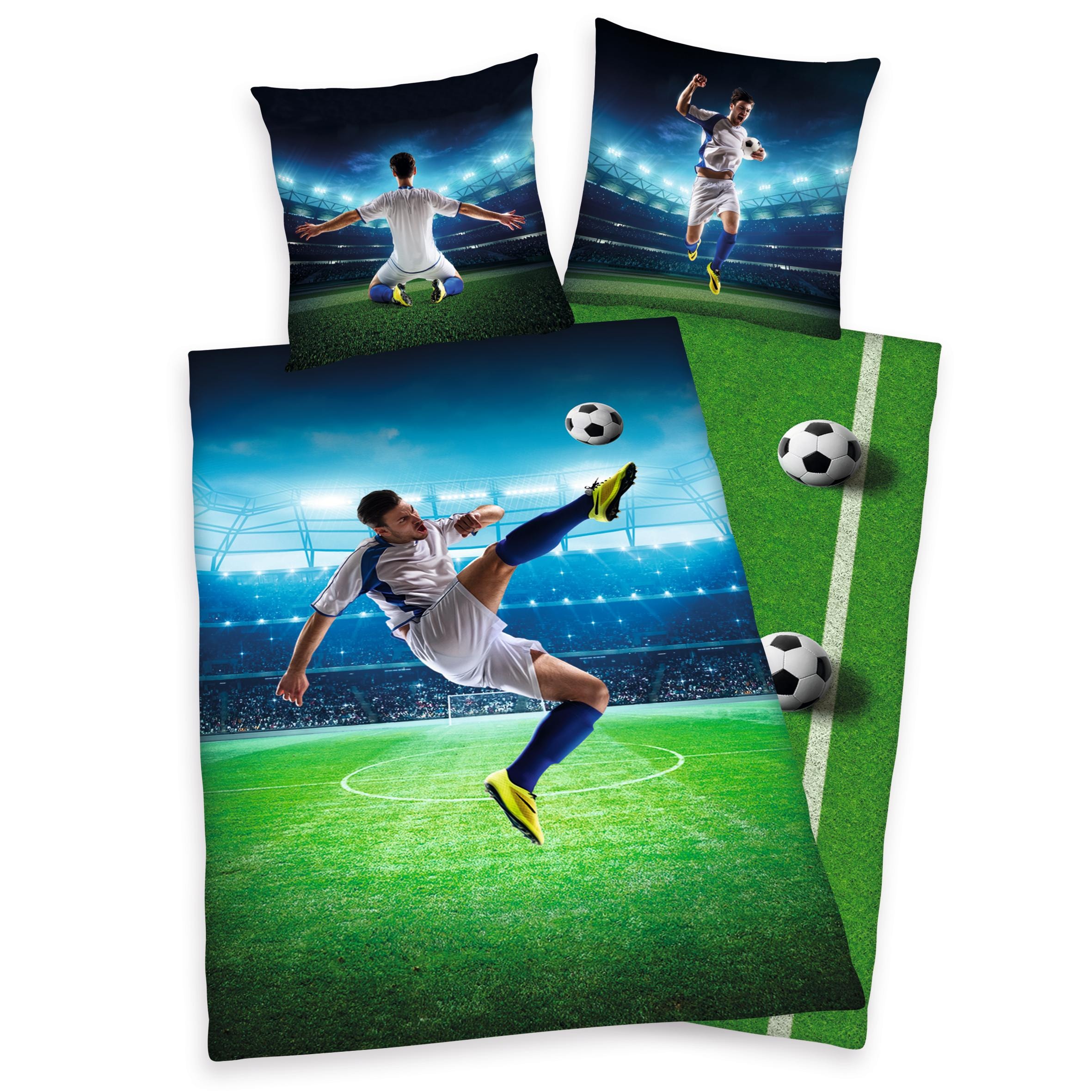 Herding Young Collection Kinderbettwäsche "Fußballschuss" 2 Stk. mit einem Fußballspieler