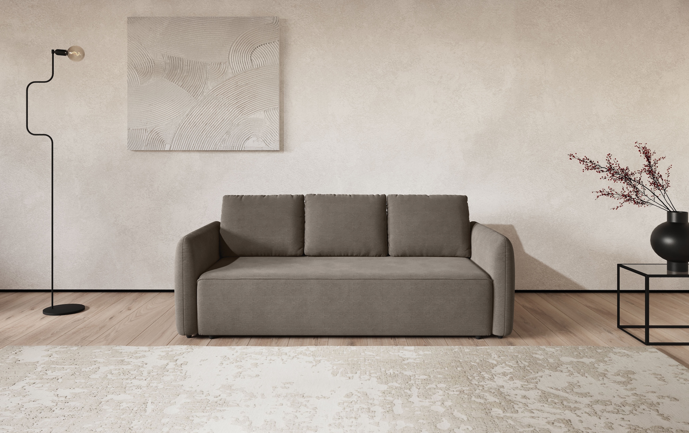 COTTA Big-Sofa "Megasofa, Flow, Breite 222 cm, opt. Schlaffunktion" bequeme Wellenunterfederung mit PU Schaum, Liegefl. 190x145cm