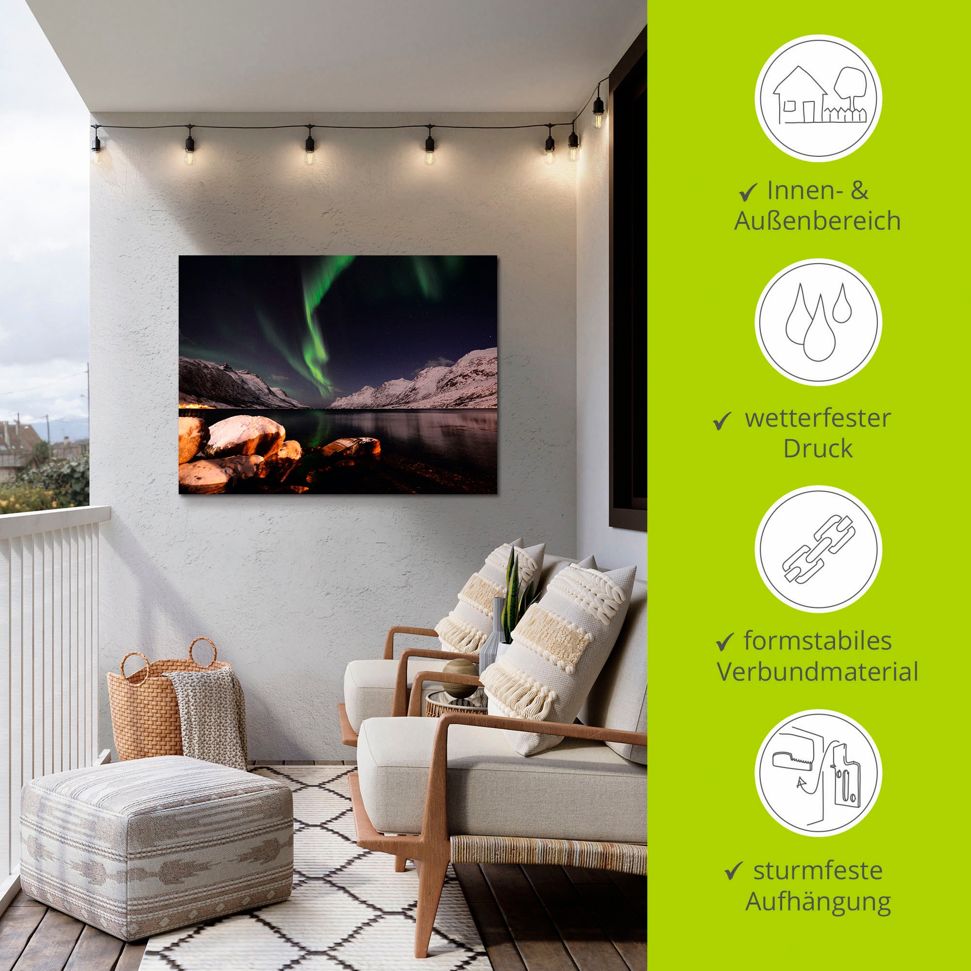 Artland Wandbild »Nordlicht Norwegen II«, Himmel, (1 St.), als Alubild, Outdoorbild, Poster in verschied. Größen