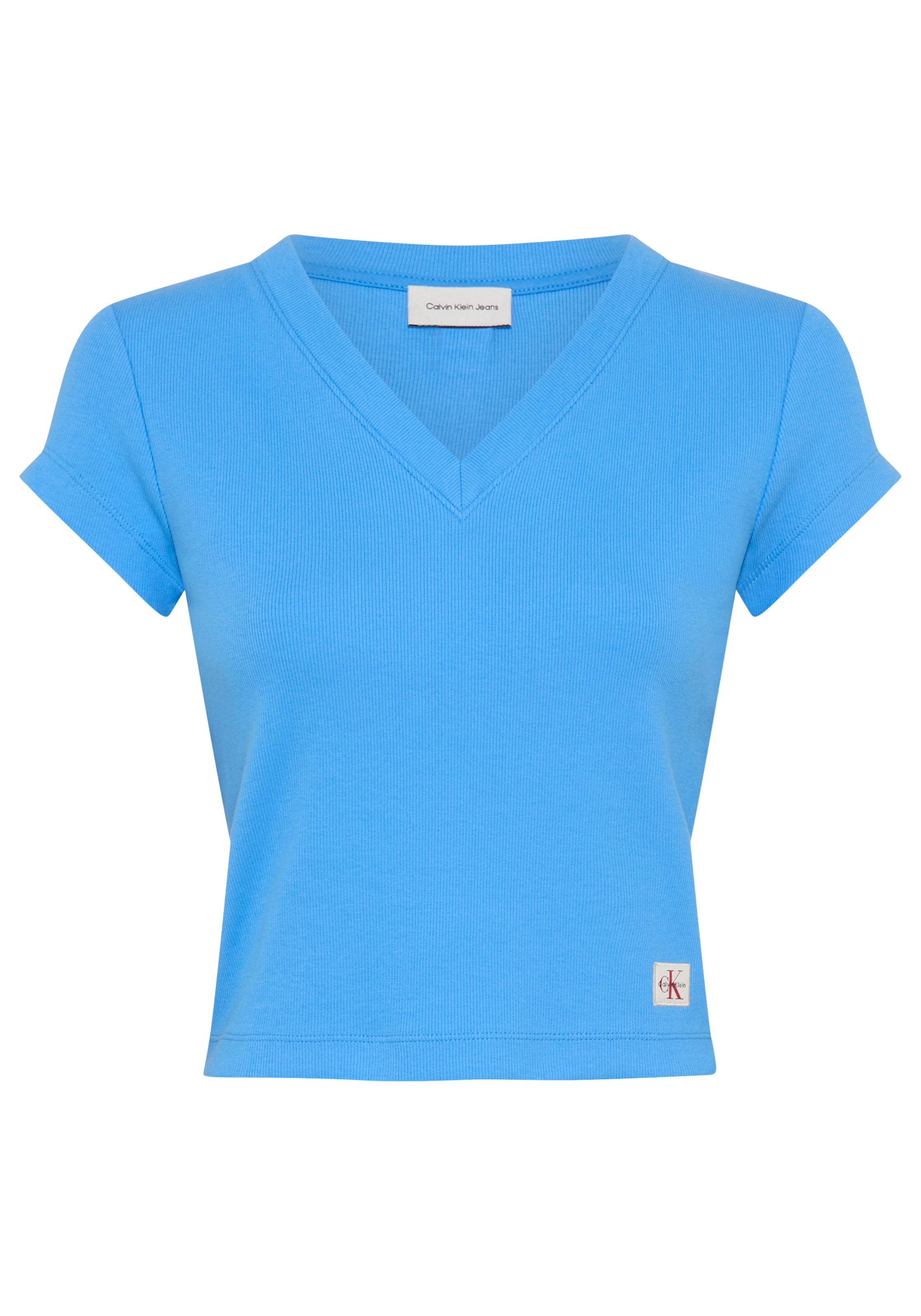 Calvin Klein Jeans T-Shirt "A- SS WOVEN LABEL RIB VNECK TEE" mit gewebtem L günstig online kaufen