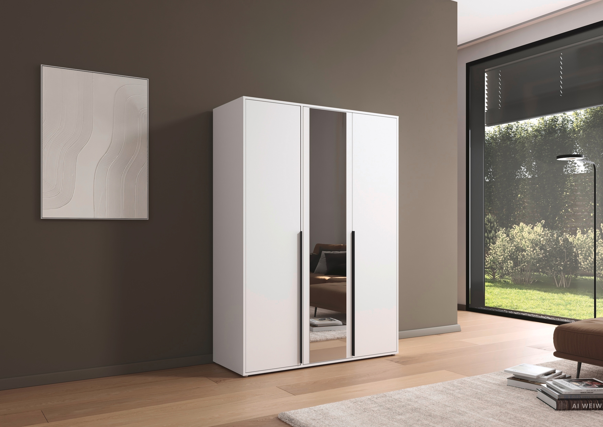 rauch Drehtürenschrank »Kleiderschrank Schrank Garderobe Wäscheschrank NAGATA mit Spiegel«, (in 3 verschiedenen Ausstattungen BASIC/CLASSIC/PREMIUM), und modernen Stangengriffen in Graumetallic TOPSELLER MADE IN GERMANY