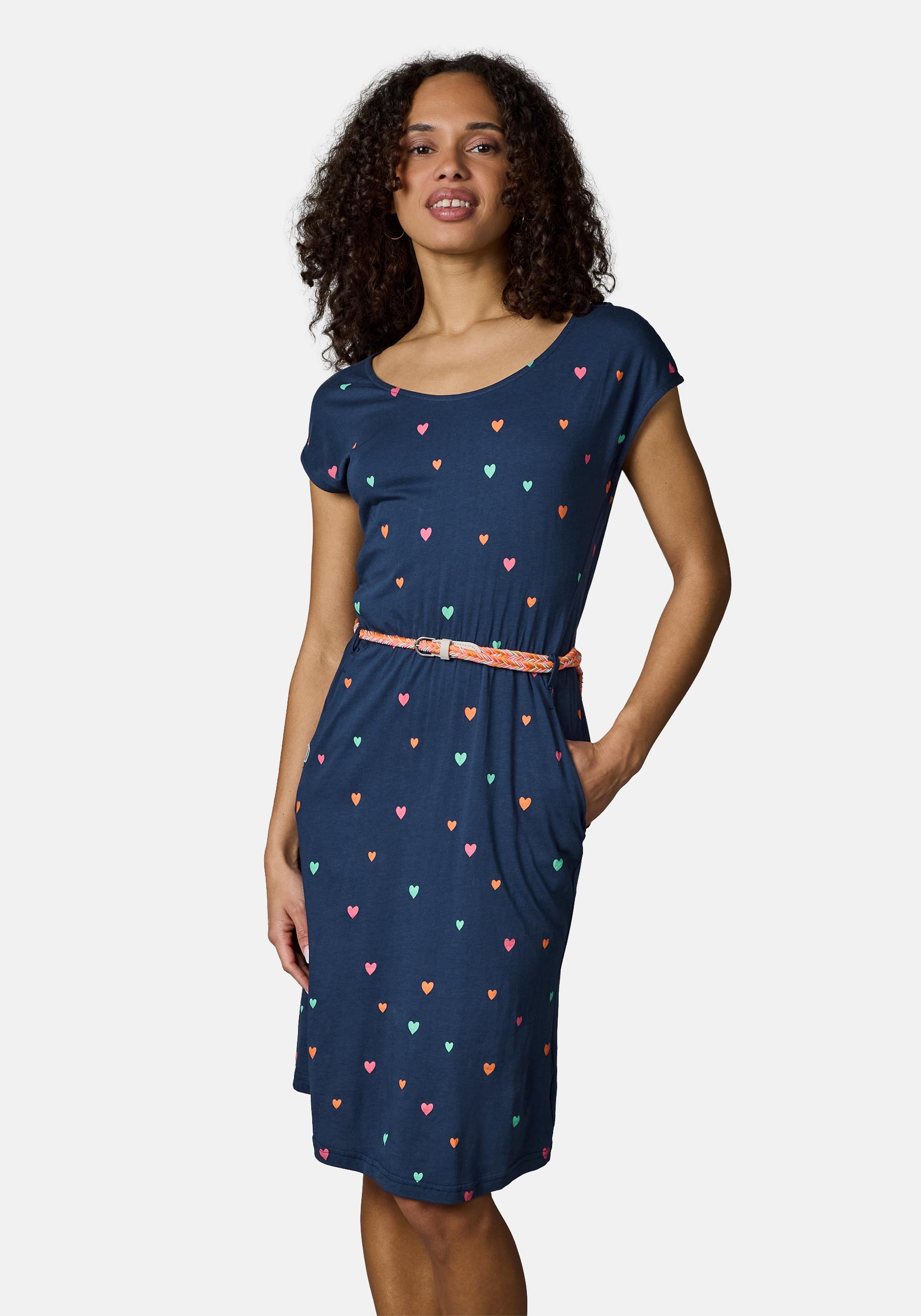 Ragwear Shirtkleid "Lilithe Hearts YOUMODO" Eingrifftaschen Sommerkleid mit Herzchen-Print und Flechtgürtel