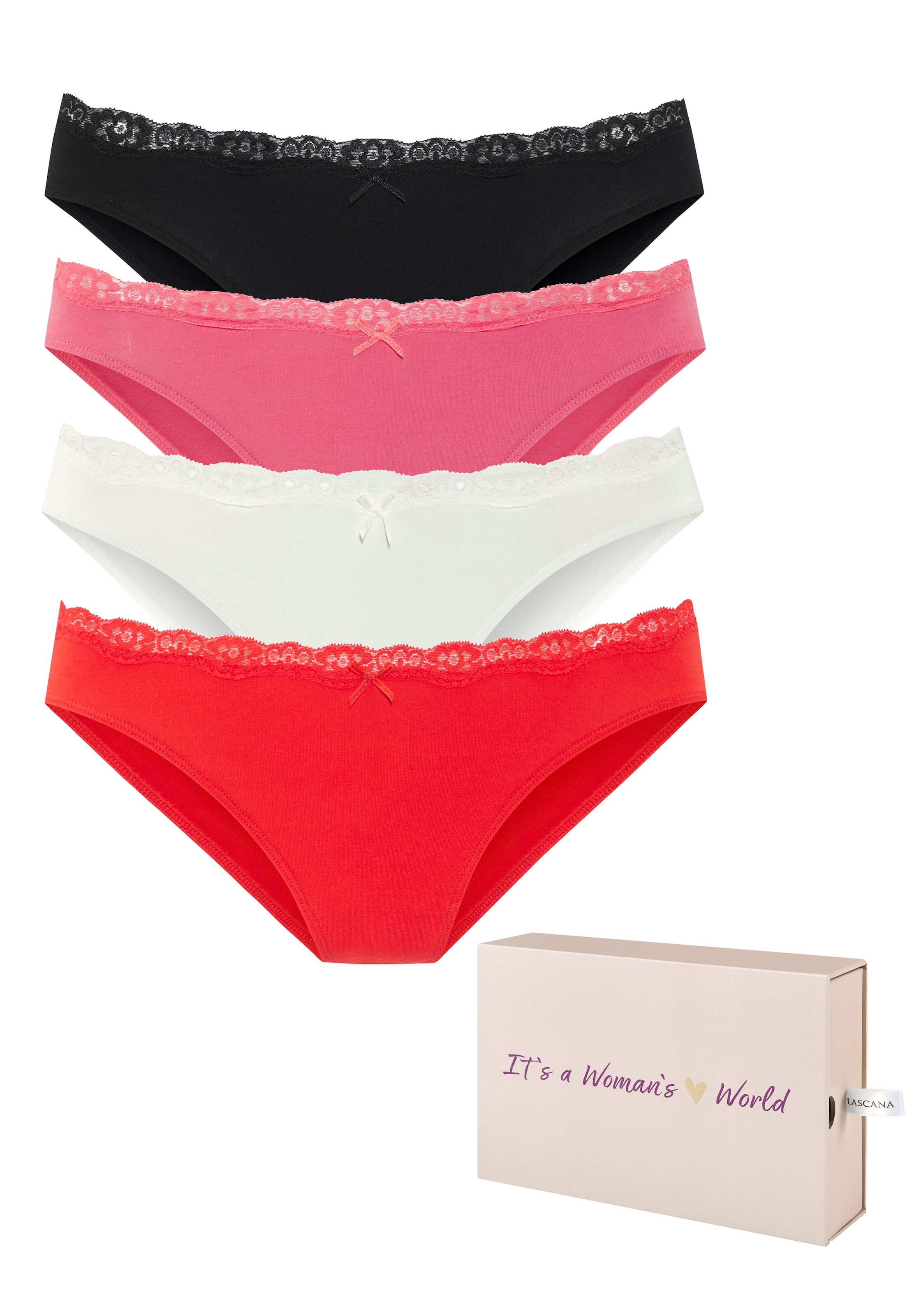 LASCANA Bikinislip Packung, 4 Stk. aus elastischer Baumwolle, in schöner Bo günstig online kaufen