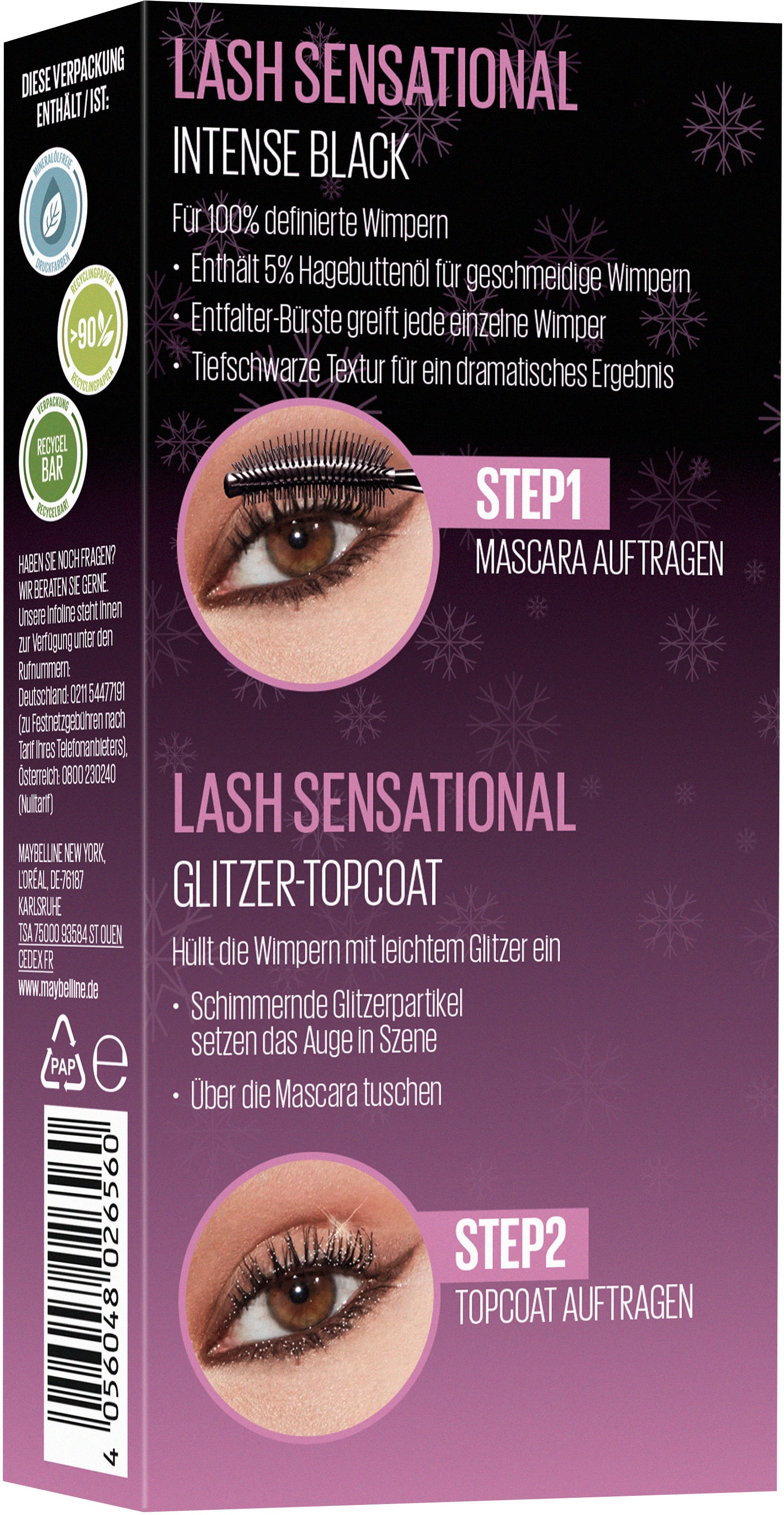 MAYBELLINE NEW YORK Augen-Make-Up-Set »Lash Sensational + LE Mascara«, mit 2 in 1 - Bürste