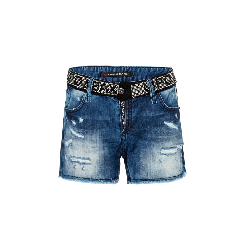 Damenmode Hosen Cipo & Baxx Shorts, mit Pailletten-Bund blau
