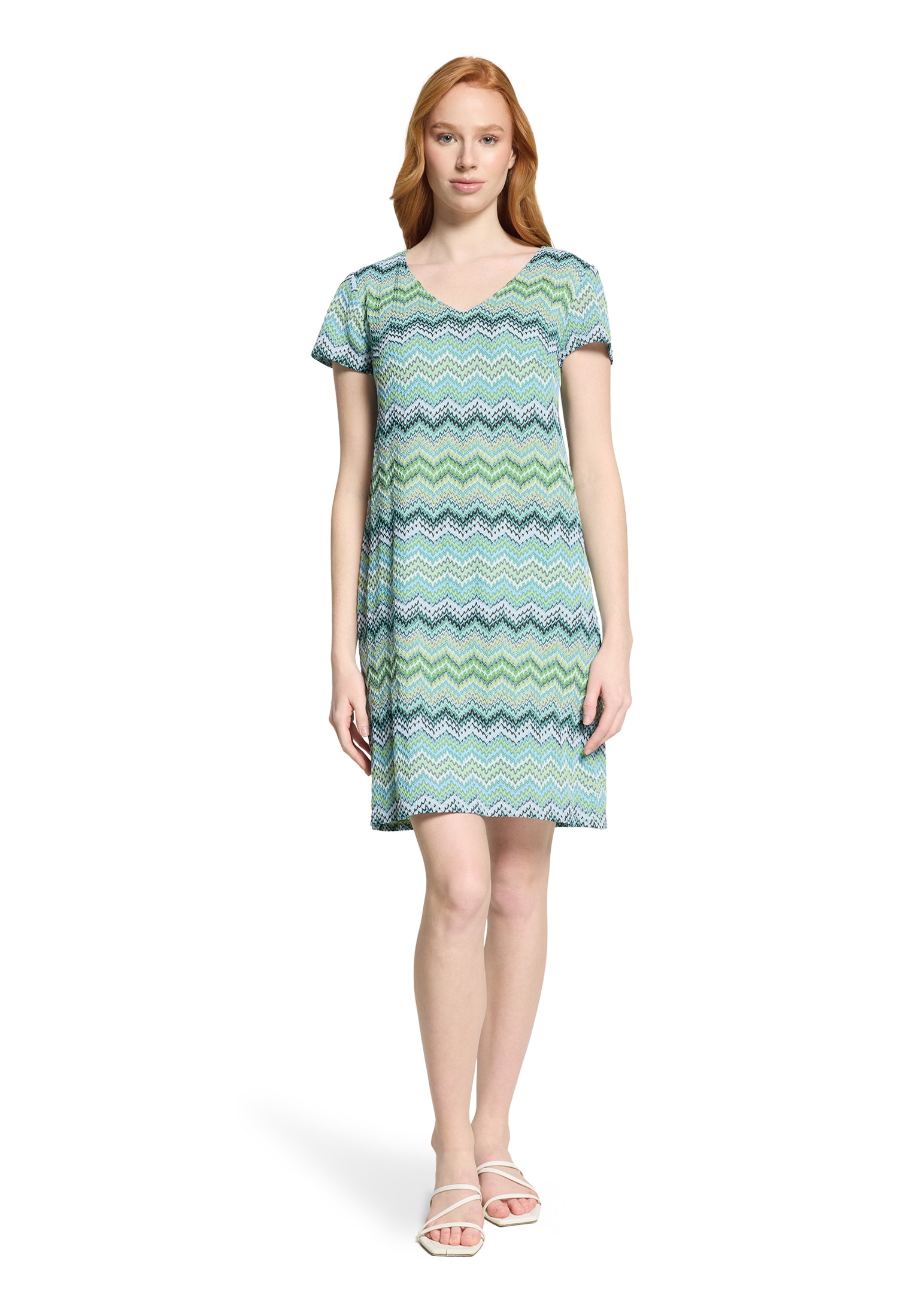 Sommerkleid BETTY BARCLAY "Damen mit V-Ausschnitt", Damen, Gr. 42, Normalgrößen, blau, grün, Obermaterial: 98% Polyester, 2% Elasthan; Futter: 100% Polyester, figurumspielend kurz, V-Ausschnitt, Kleider Sommerkleid - Bild 2