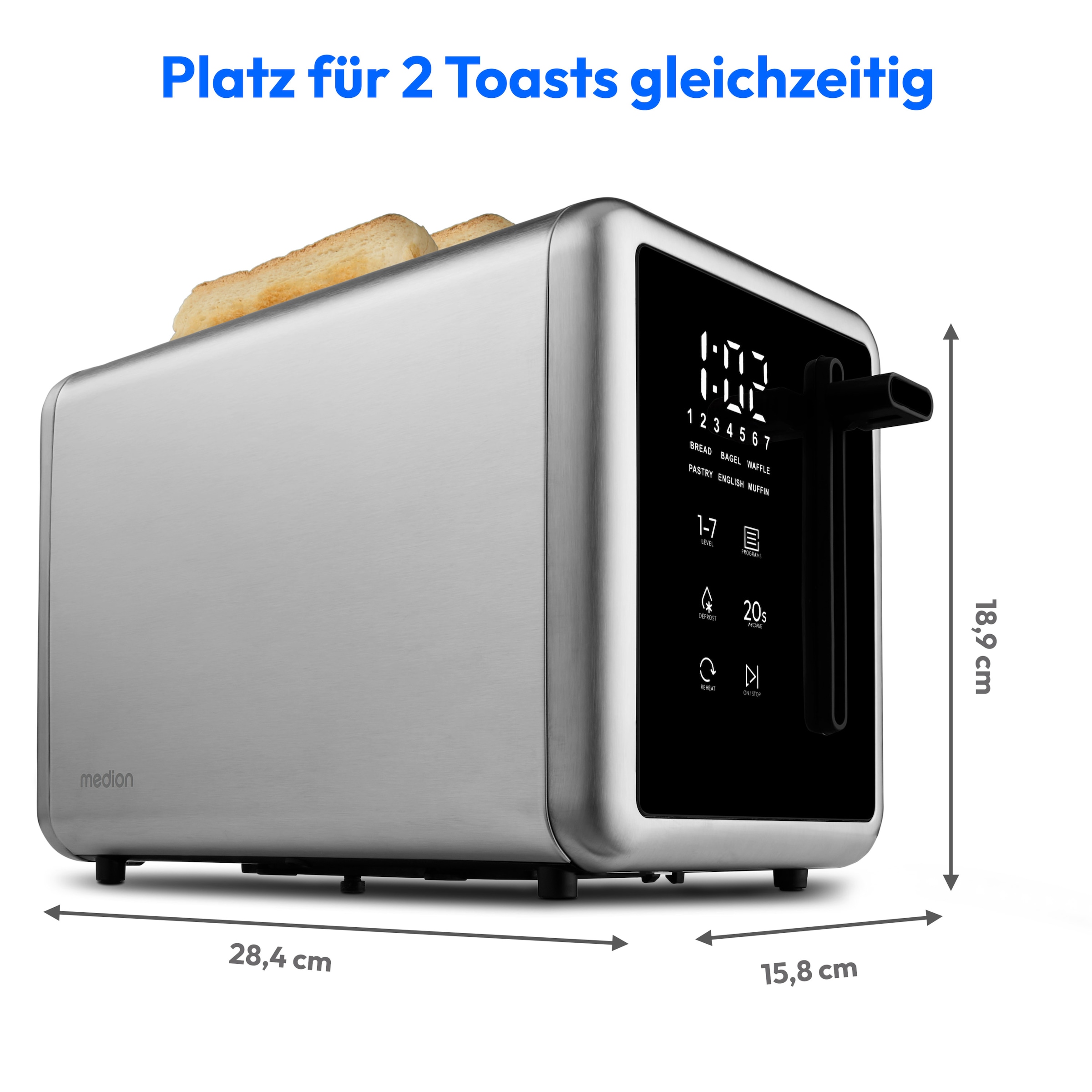 Medion® Toaster »MD12102, 2 Toastschlitze« 2 Schlitze für 2 Scheiben 850 W abnehmbarer Brötchenaufsatz