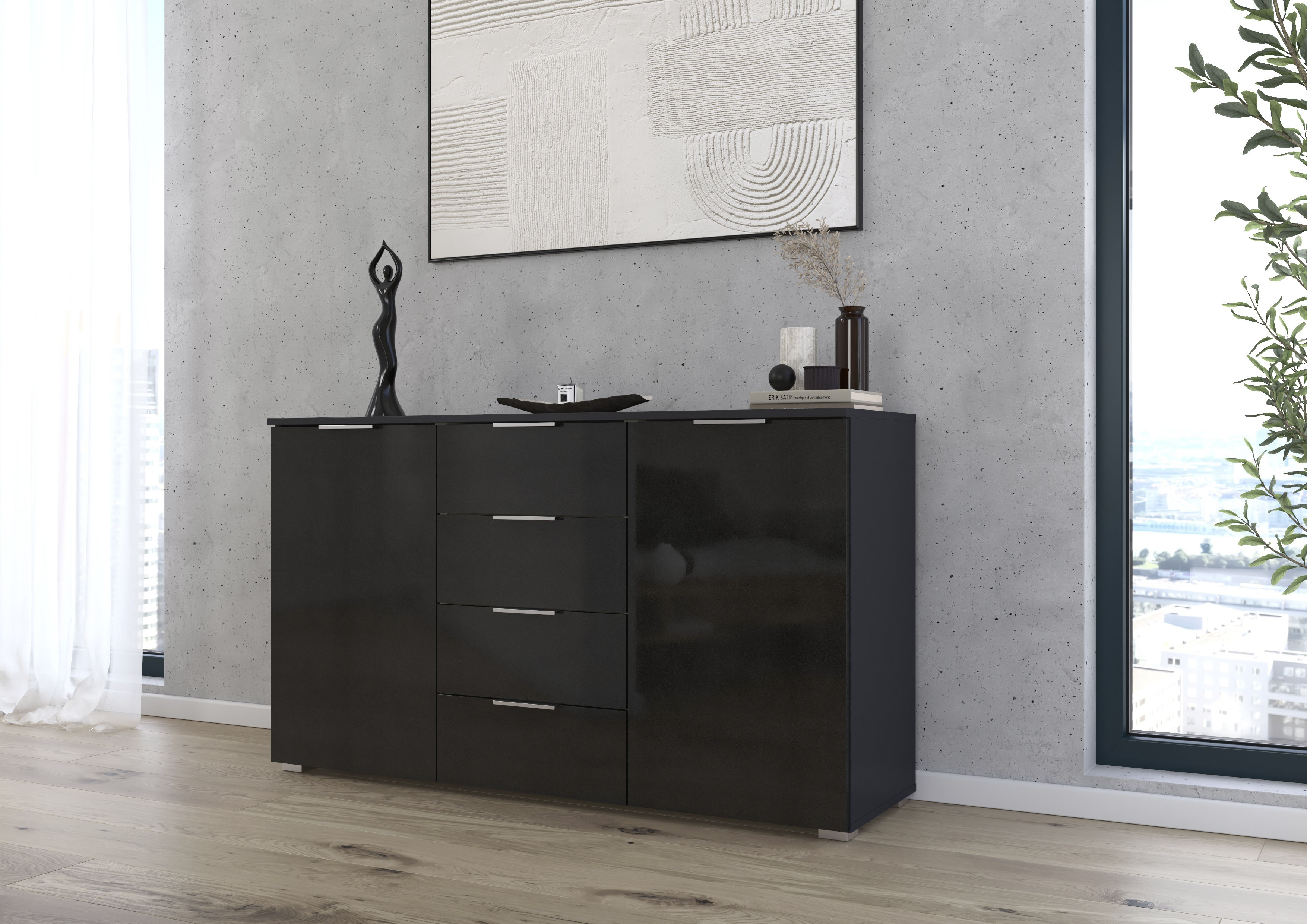 Thumbnail - OTTO home Kombikommode "Sideboard Schubladenkommode AGORDO mit Dekor- oder Hochglanzfront" in zwei Griff-Farben, Breite ...