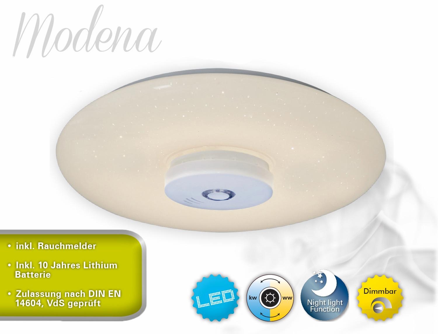 näve LED Deckenleuchte »MODENA«, Leuchtmittel LED-Board | LED fest integriert, mit Rauchmelder incl. LED total 15W, CCT,incl. Fernbedienung